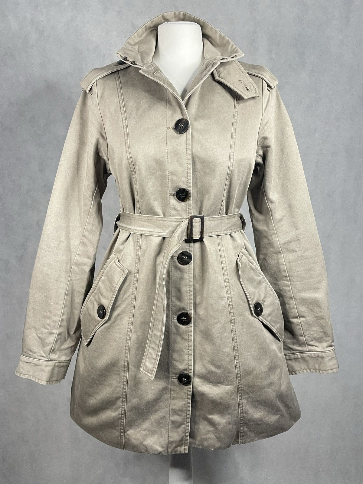 image of Acne Studios Beige Trench Coat Belted Acne Studio Jeans Jacket Button Ups, Women's (Size Medium)