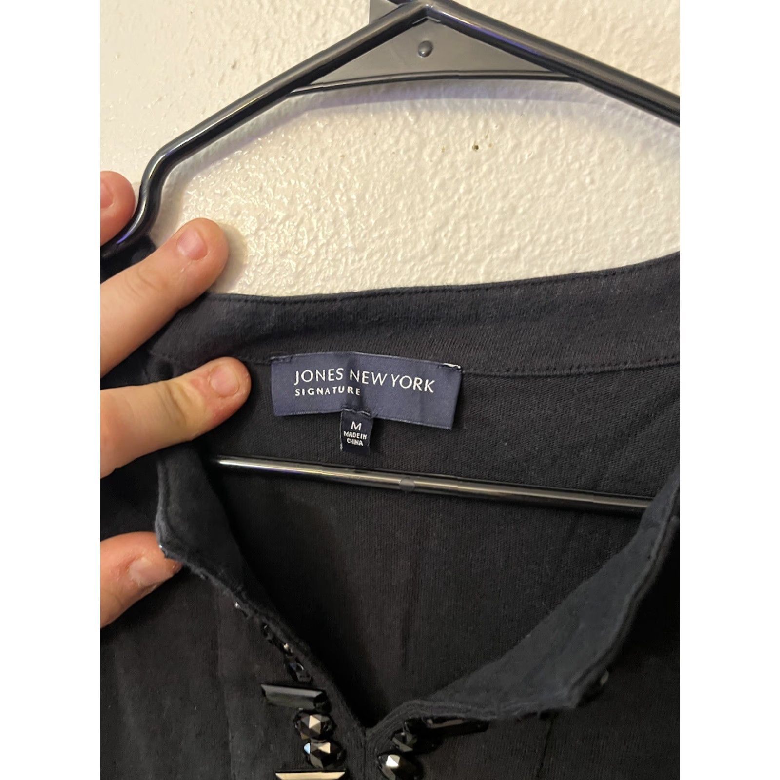 Jones New York Jones New York Signature Shirt Women's M Black 3/4 Sleeve V Neck Casual Stretch Cotton Elastane Basic Classic T-Shirt Womens Size M / US 6-8 / IT 42-44 - 3 Thumbnail