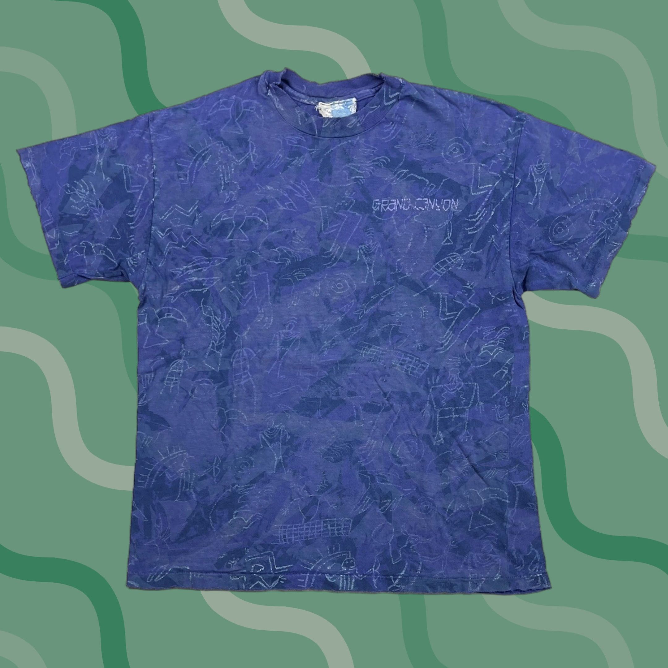 Hanes VINTAGE Hanes T Shirt Sz L All Over Print Grand Canyon Aztec USA AOP Tour Nature 90s Blue Mens Size US L / EU 52-54 / 3 - 1 Thumbnail