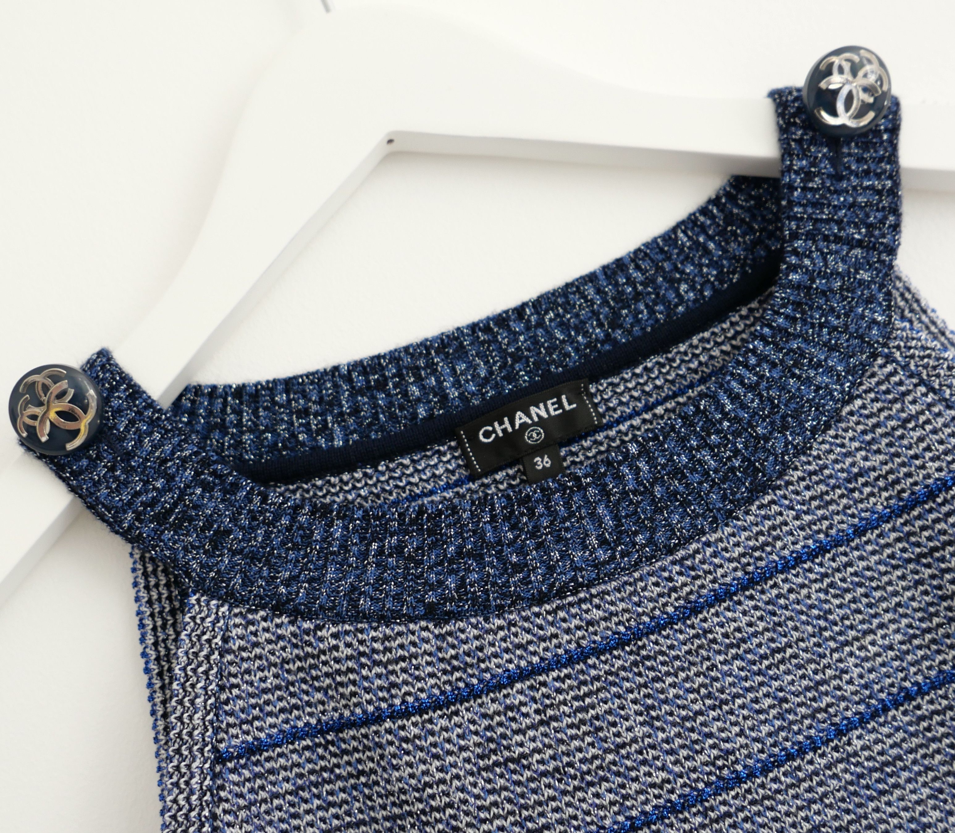 Chanel Chanel Spring 2017 Navy & Silver Striped CC Button Knit Top Size XS / US 0-2 / IT 36-38 - 4 Thumbnail