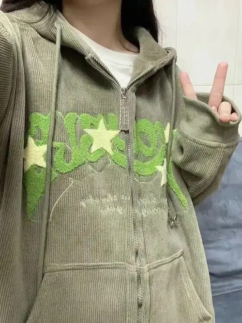 Other Letter Embroidery Zip-Up Hoodies Women Men Size ONE SIZE - 6 Thumbnail