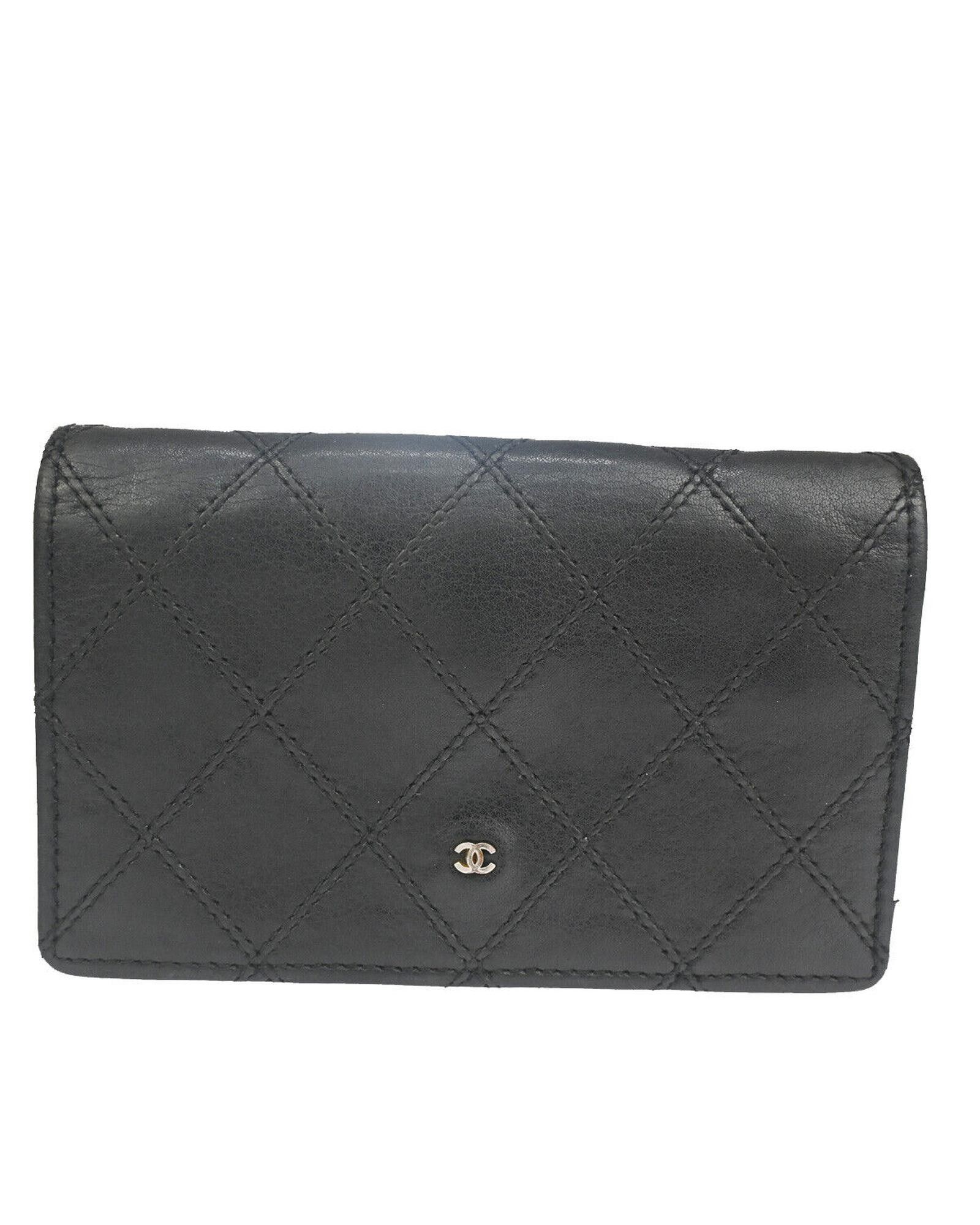 image of Chanel Black Leather Bifold Wallet With Cc Logo, Women's