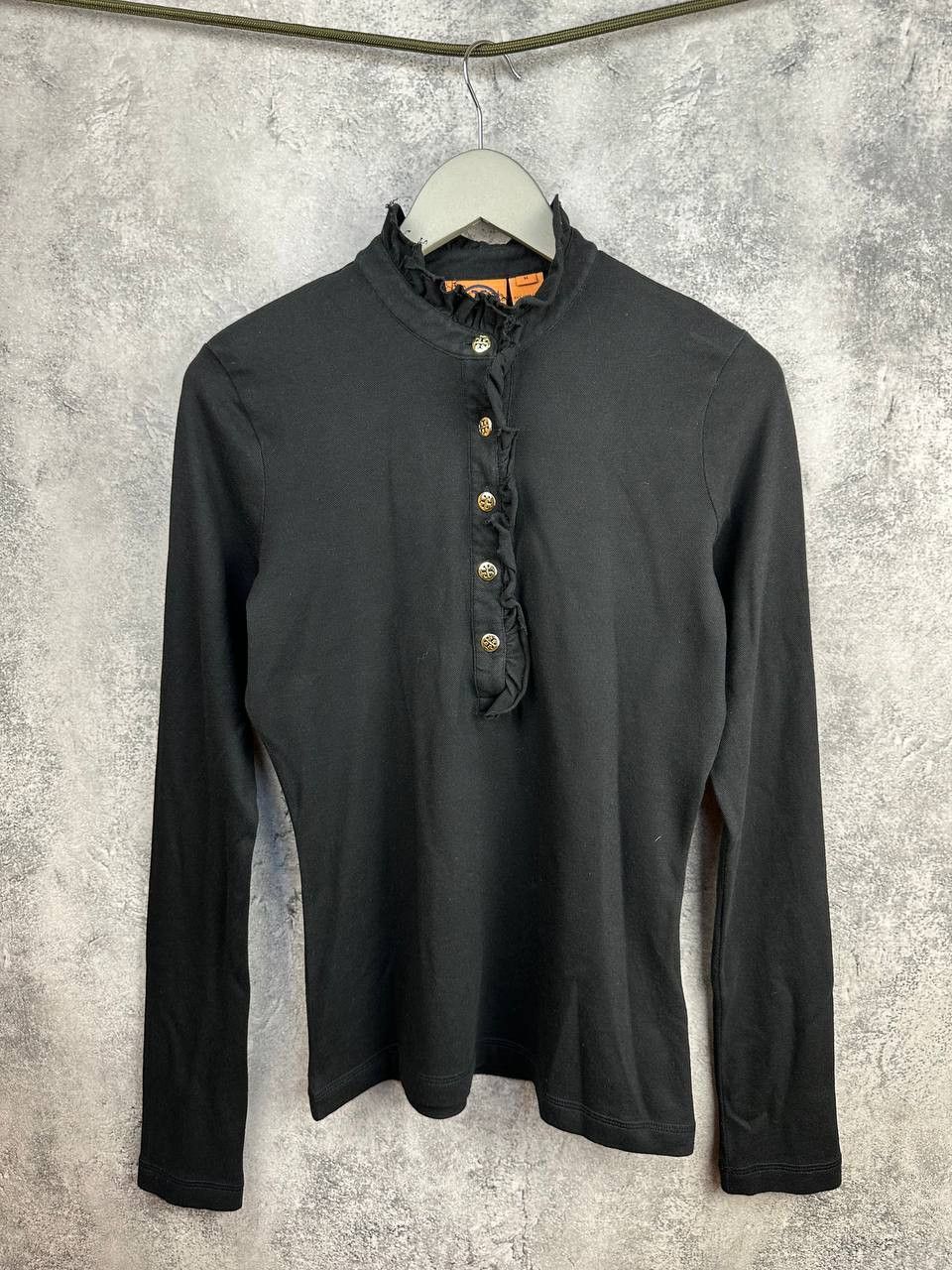 Tory Burch Tory Burch Black Ruffle Trim Henley Long Sleeve Top Size M / US 6-8 / IT 42-44 - 1 Thumbnail