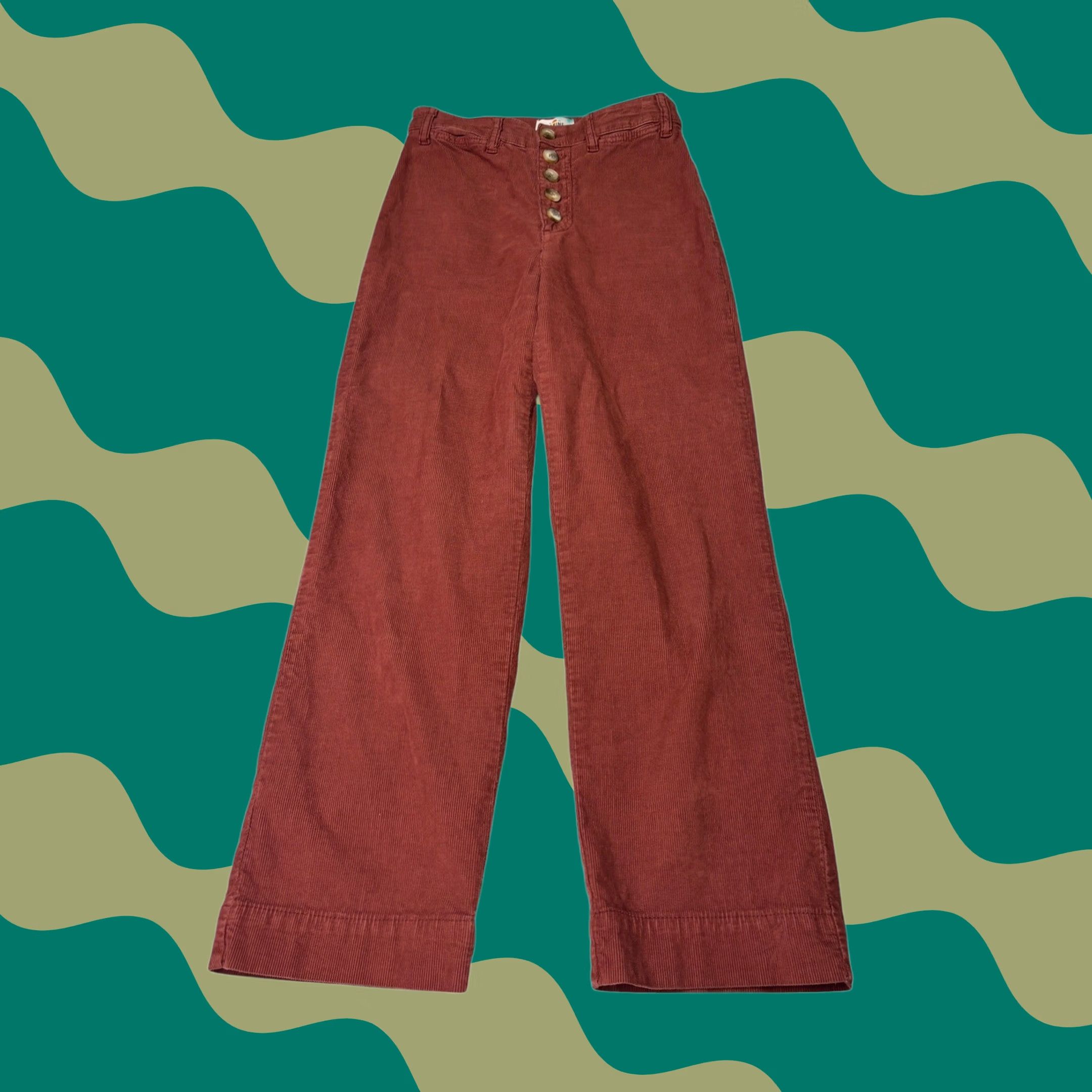 Marine Layer Marine Layer Allison Corduroy Pants Women 2 W26 L26 Rust Red Wide Leg Button Fly Size 26" / US 2 / IT 38 - 1 Thumbnail