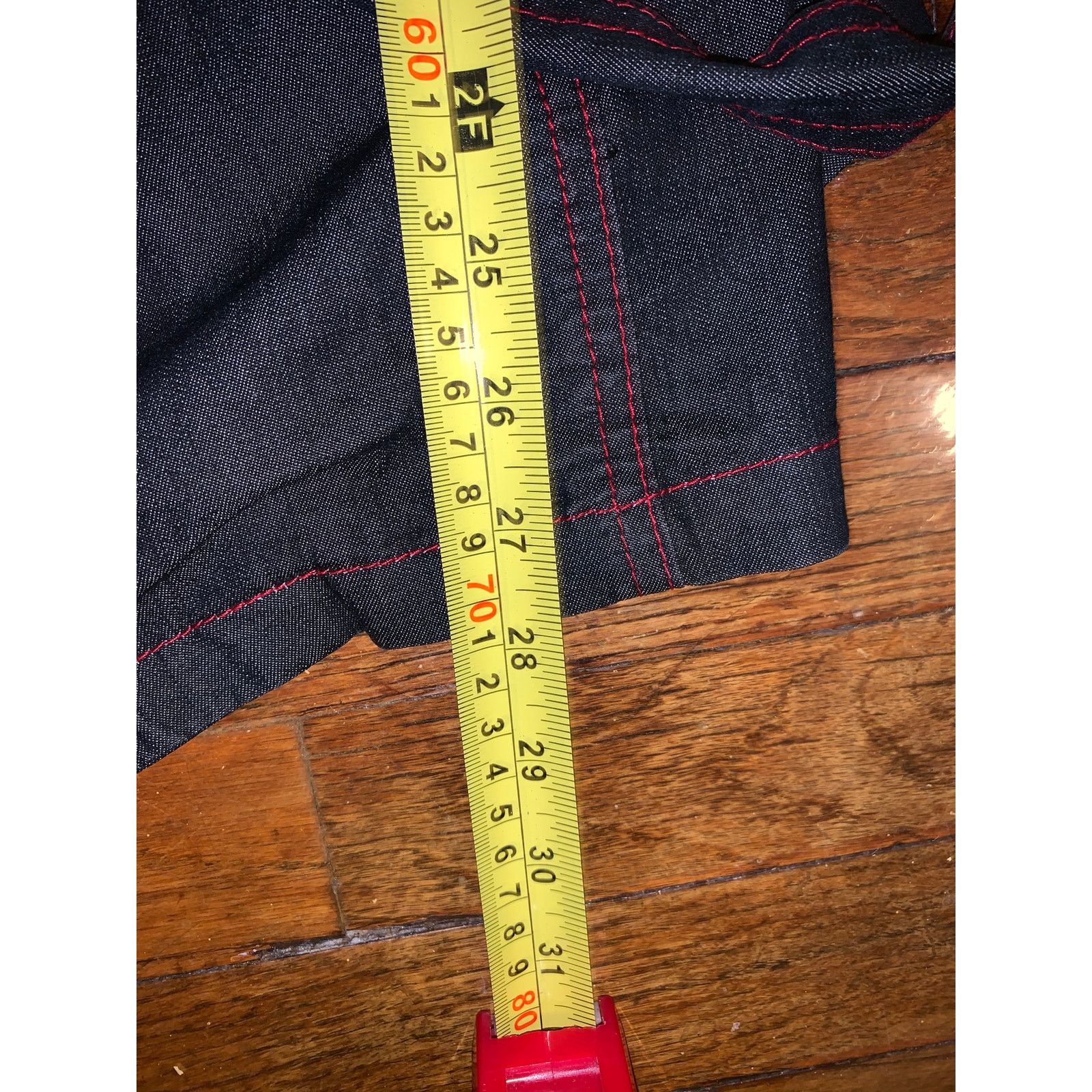 Other × Vintage Bisou Bisou Denim Jacket Belted Dark Wash Red Stitch L Y2K Size L / US 10 / IT 46 - 9 Thumbnail