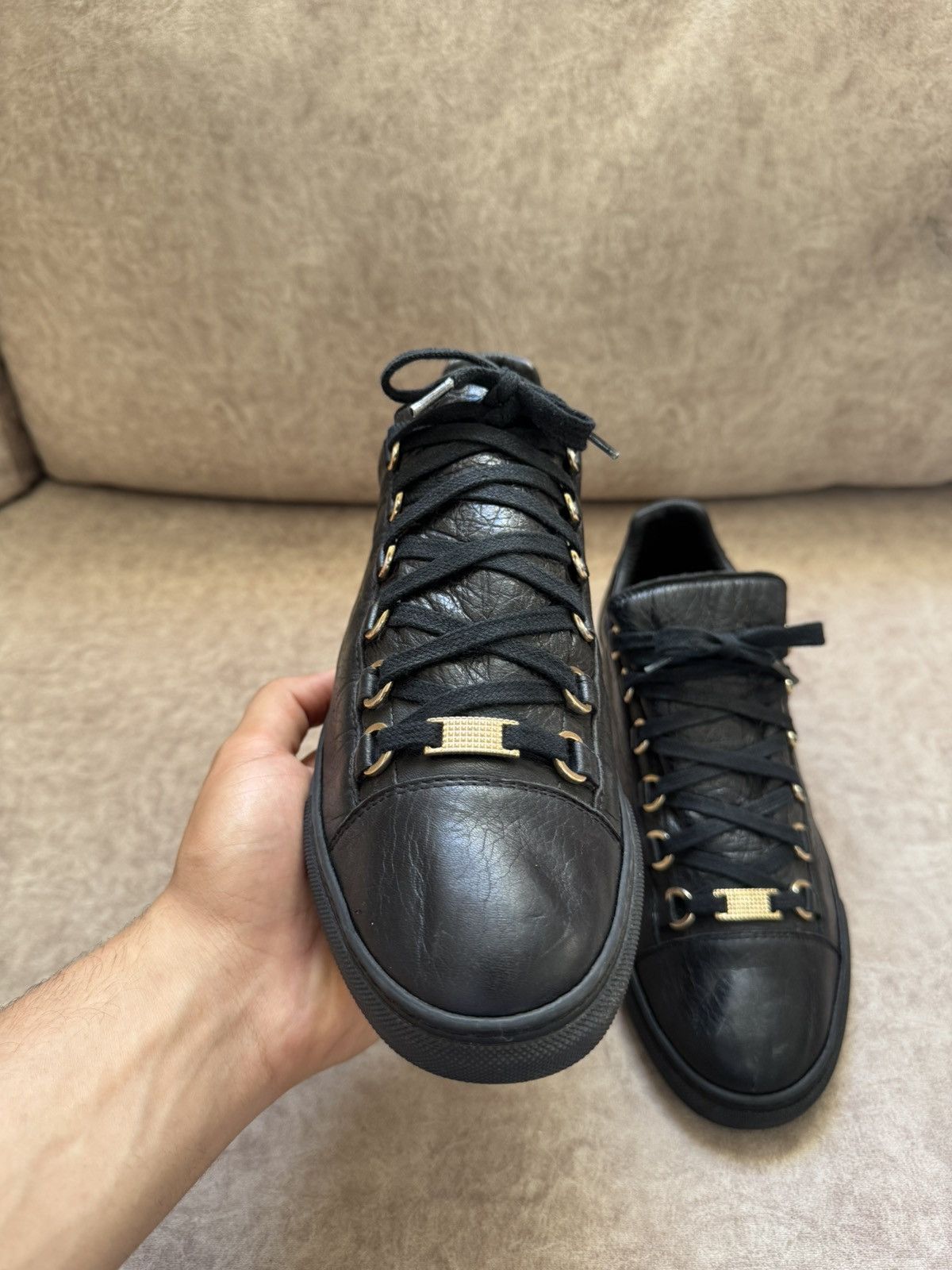Balenciaga Balenciaga Arena Black Leather Gold Hardware Low-top Size US 9 / EU 42 - 3 Thumbnail