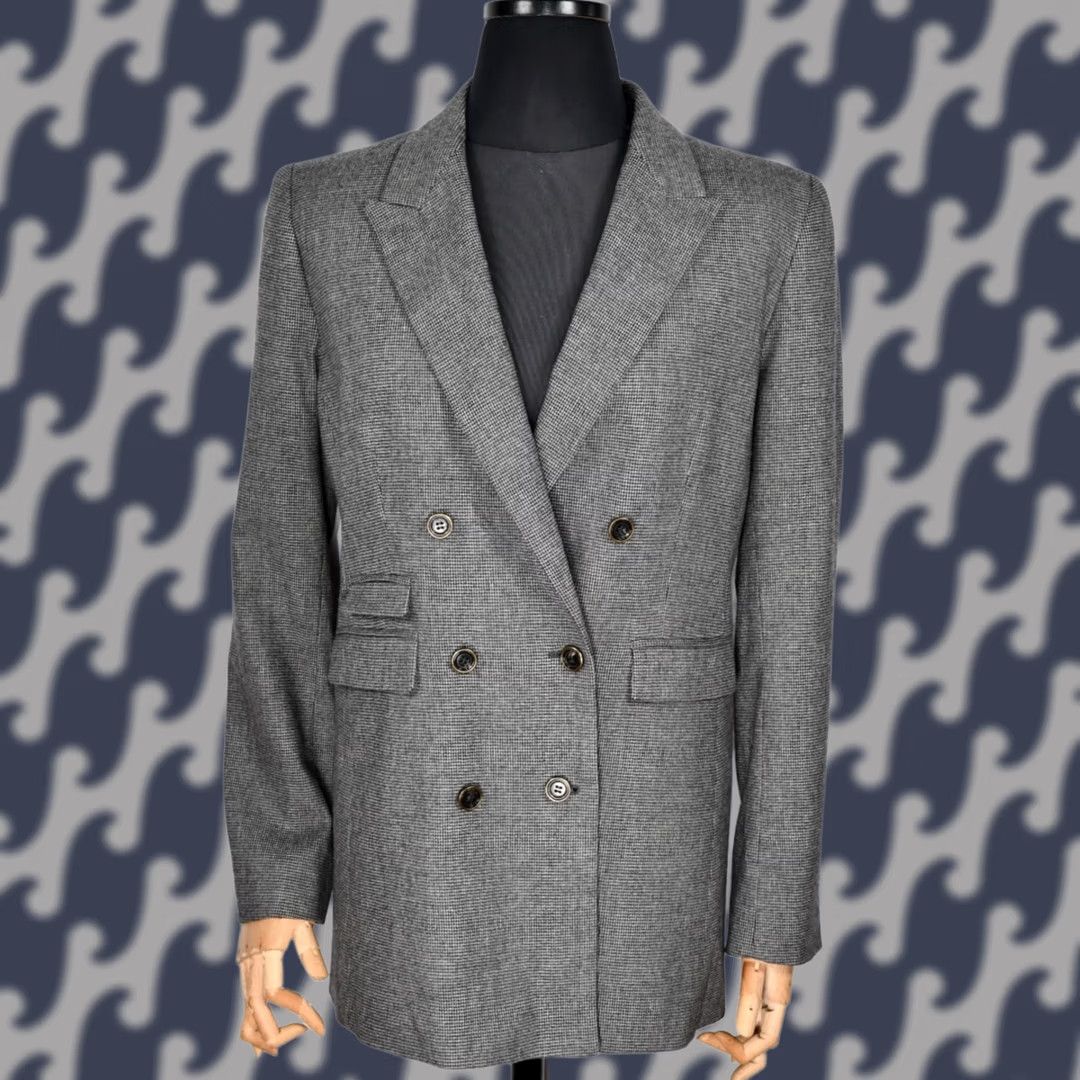 Sandro Sandro Paris Houndstooth Double Breasted Blazer Coat Jacket size 40 Gray Women's Size S / US 4 / IT 40 - 1 Thumbnail
