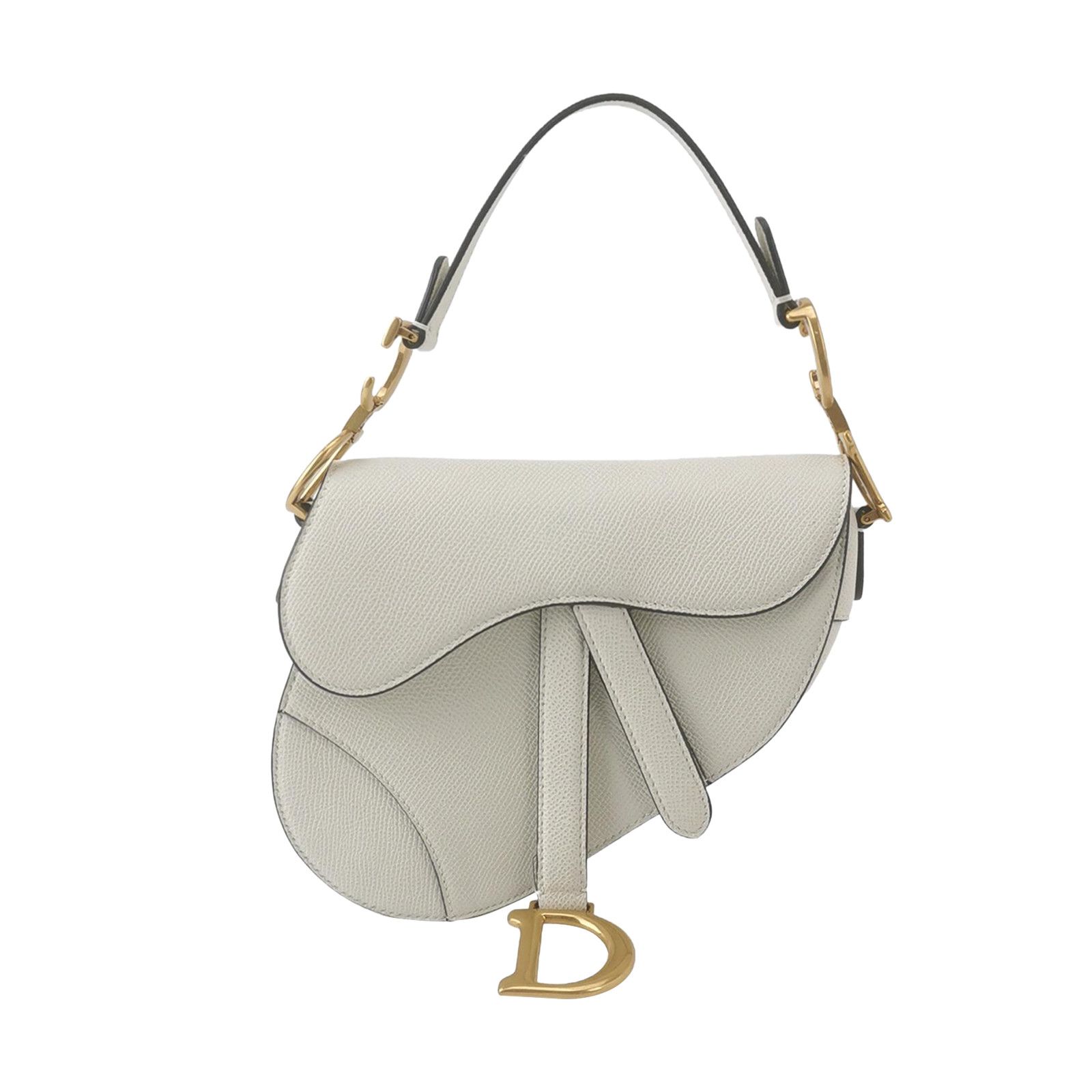 Dior Mini Saddle Grain Leather Handbag in White, Women's