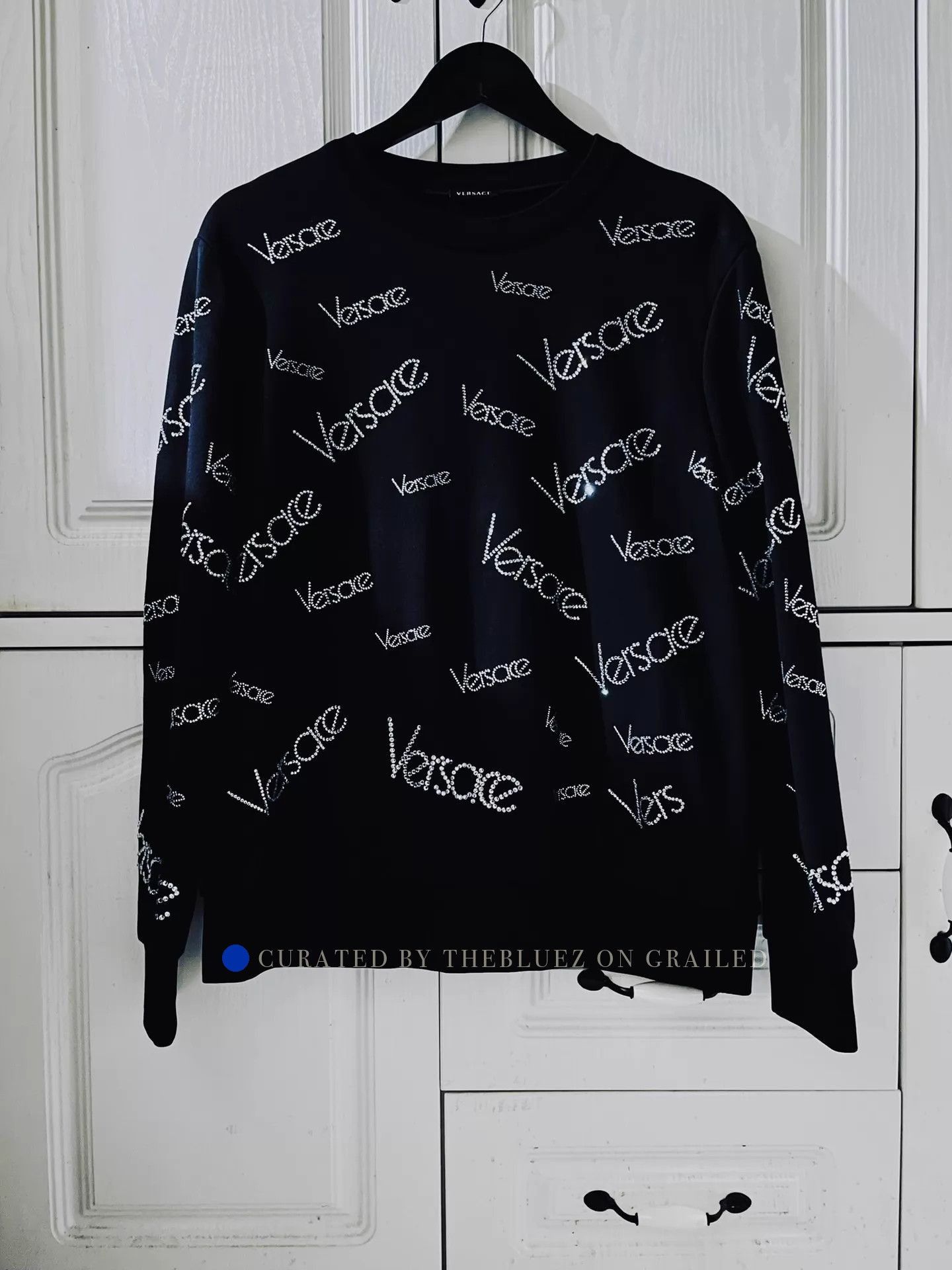 Versace All-Crystal Luxury Black Sweatshirt Size US M / EU 48-50 / 2 - 1 Thumbnail