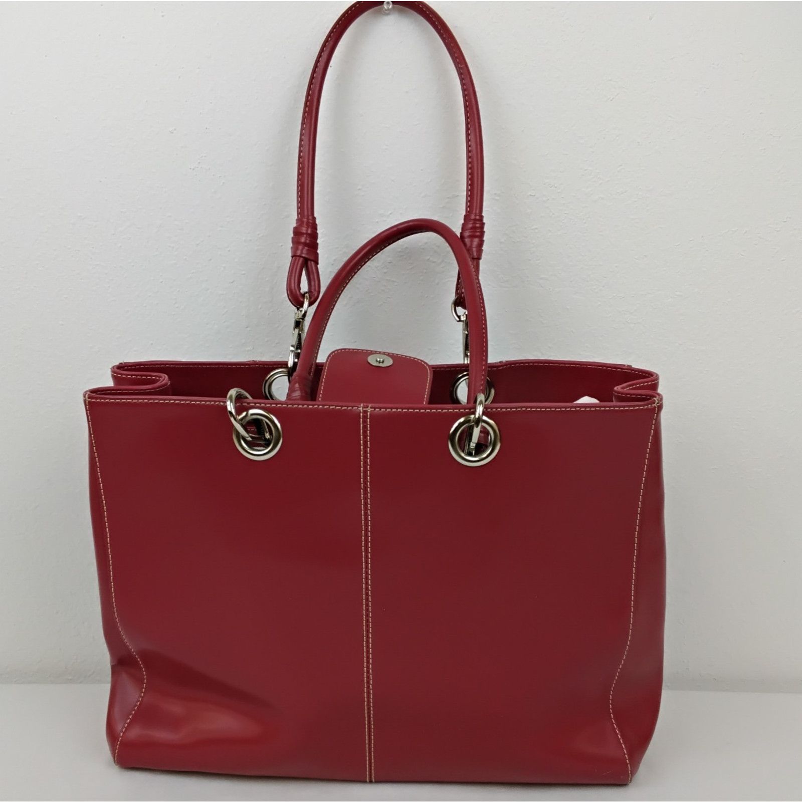 Wilsons Leather Wilson's Leather Large Tote Bag Purse Red Leather Size ONE SIZE - 4 Thumbnail