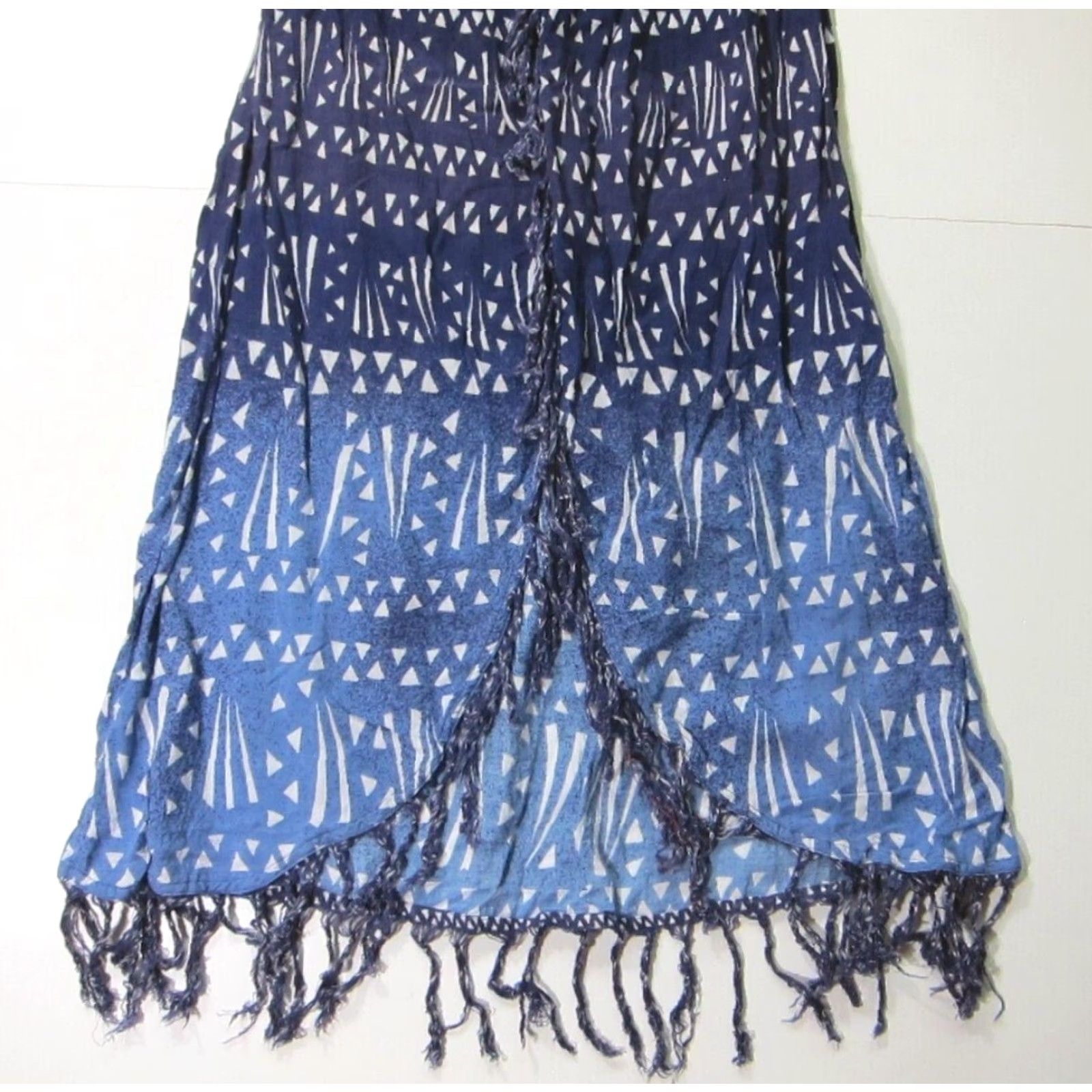 Volcom Volcom Dress Maxi Blue White Strapless Fringe Hippy 100% Rayon Women S Size S / US 4 / IT 40 - 6 Thumbnail