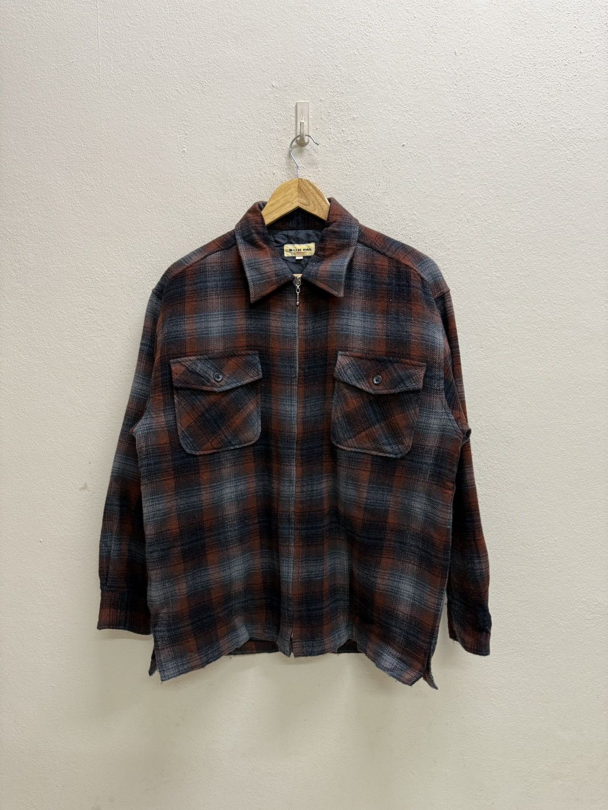 Japanese Brand VINTAGE BOON PAL CHEKERED FLANEL ZIPER QUILTED LINED SHIRT Size US M / EU 48-50 / 2 - 17 Thumbnail