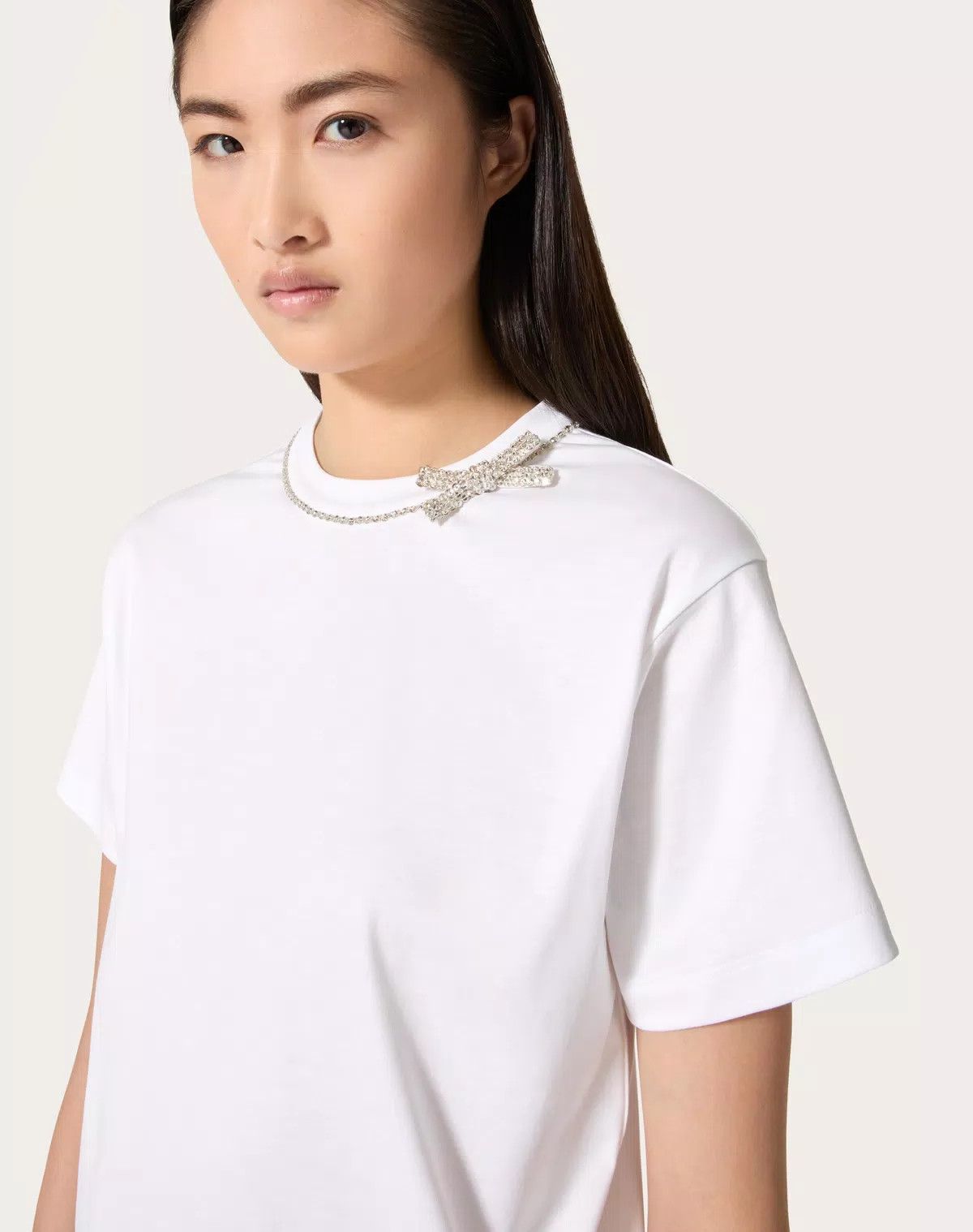 Valentino o1s1wg110426 Jersey Cotton Embroidered T-Shirt in White Size M / US 6-8 / IT 42-44 - 5 Thumbnail