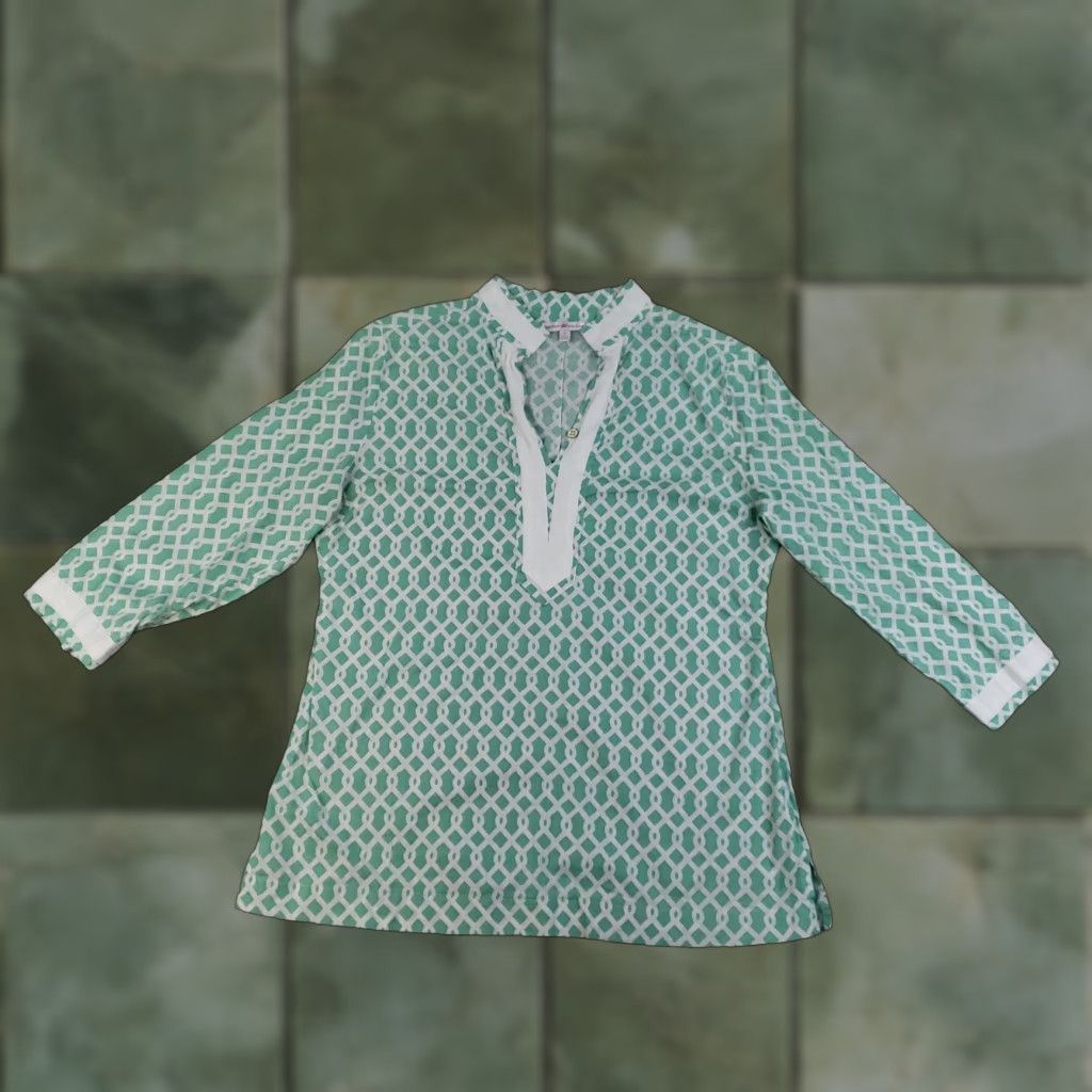 Peter Millar Peter Millar Shirt Womens Medium Green Geometric Print 3/4 Sleeve Top Golf Size M / US 6-8 / IT 42-44 - 1 Thumbnail