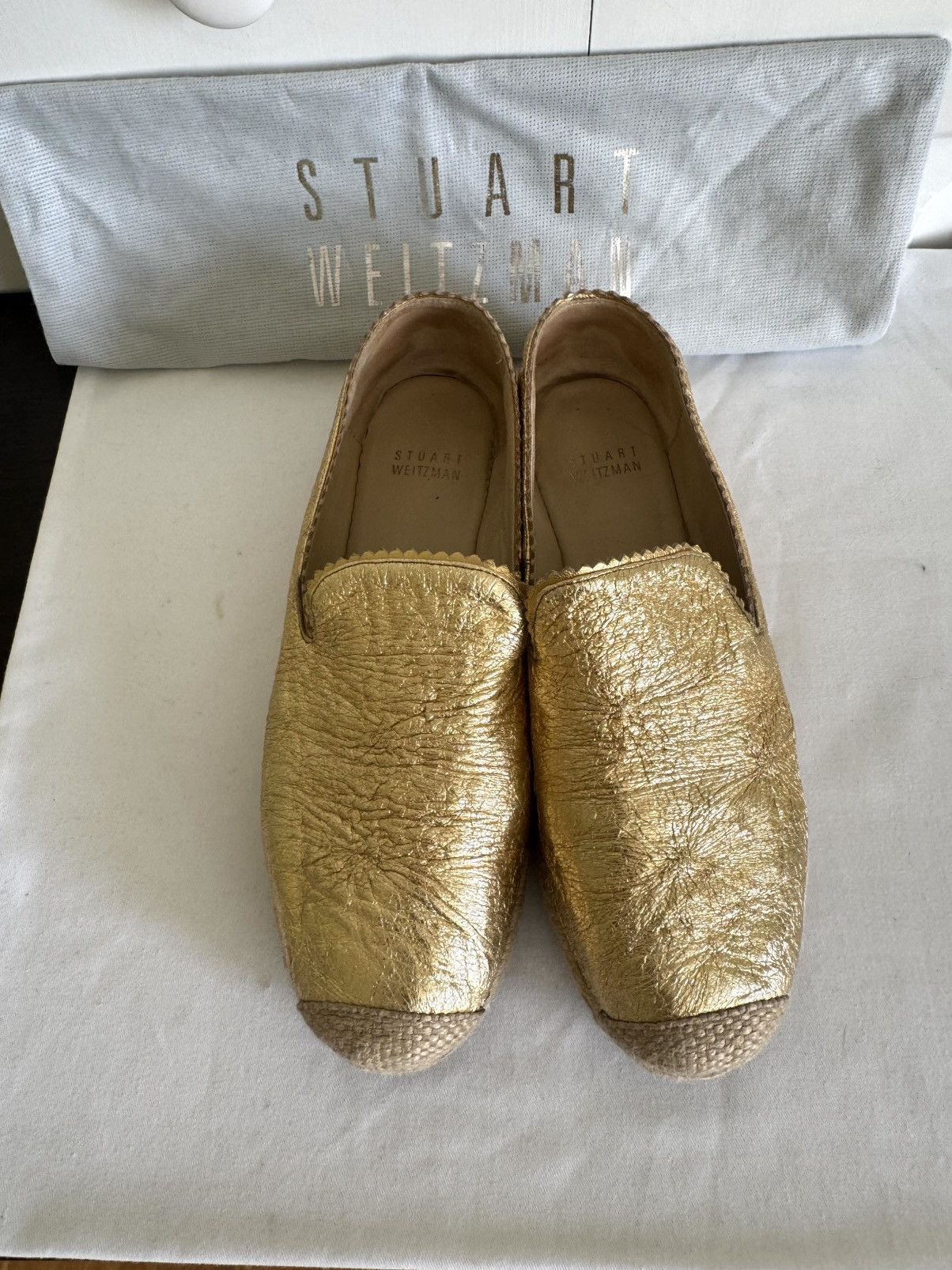 Stuart Weitzman STUART WEITZMAN Gold Leather Espadrille Flats 8.5 Size US 8.5 / IT 38.5 - 2 Thumbnail