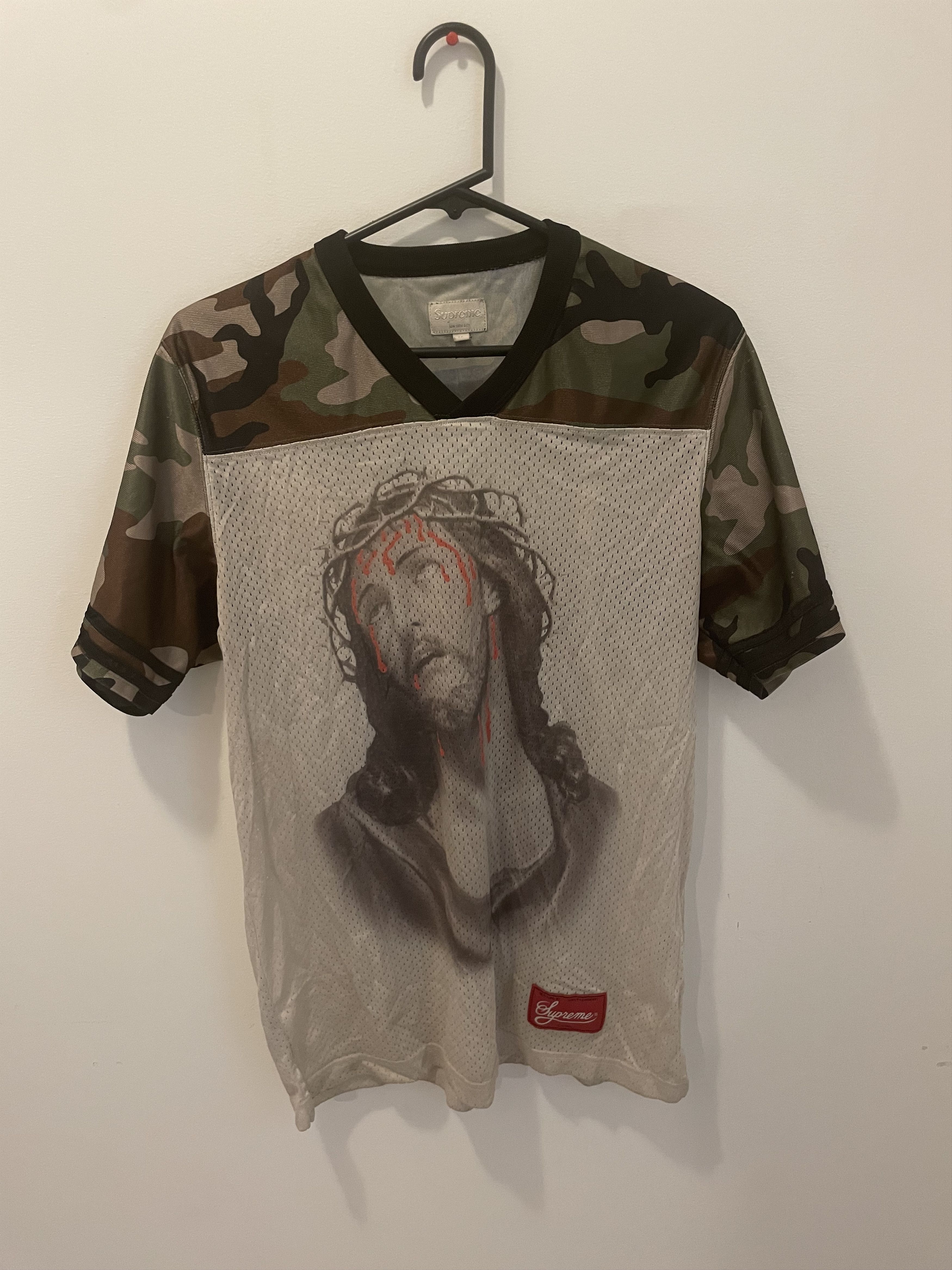 image of Supreme Jesus Football Jersey in Camo, Men's (Size Medium)
