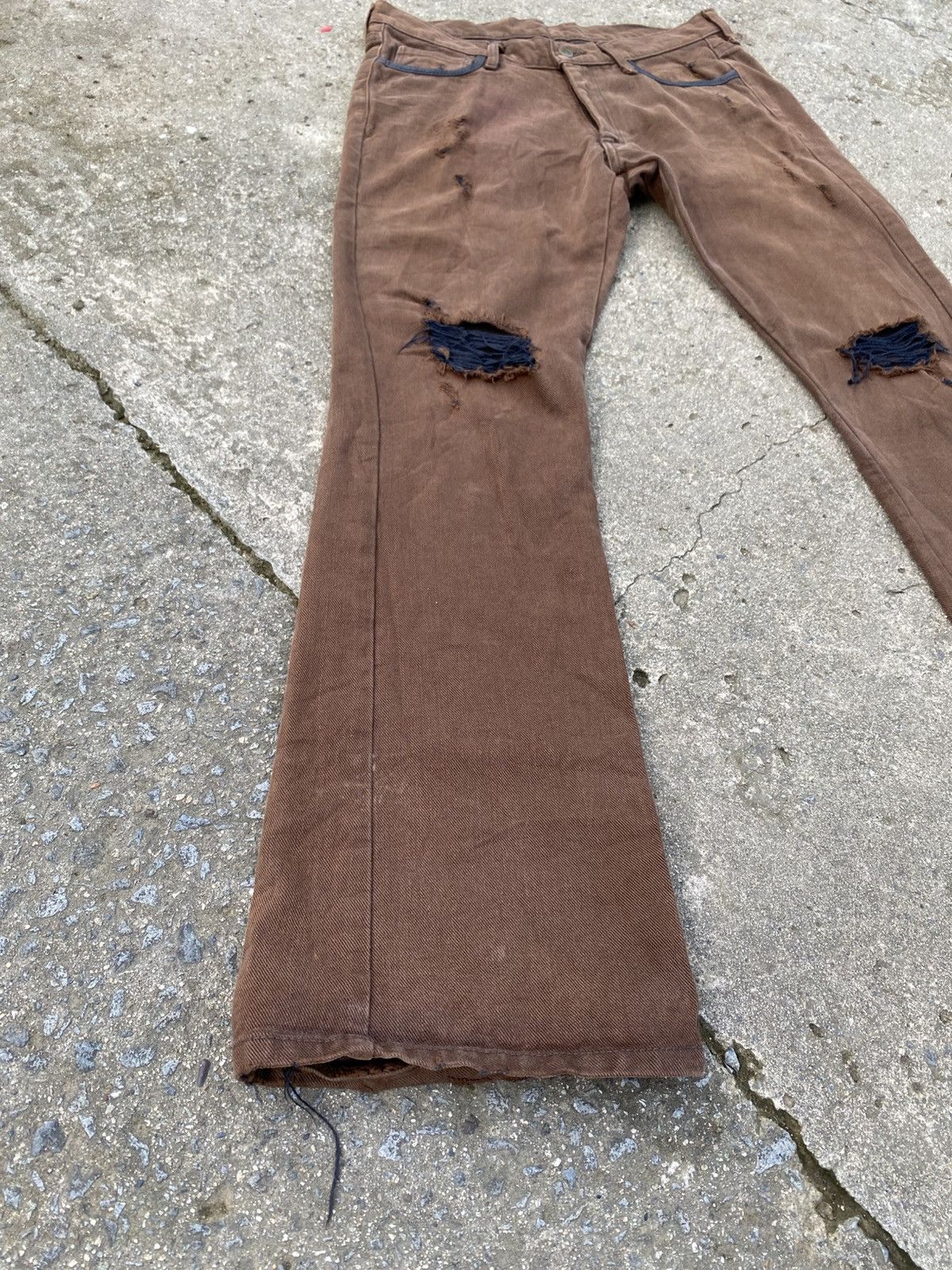 14th Addiction × KMRii RAGE Brown Thick Cotton Flare Denim Size US 31 - 4 Thumbnail