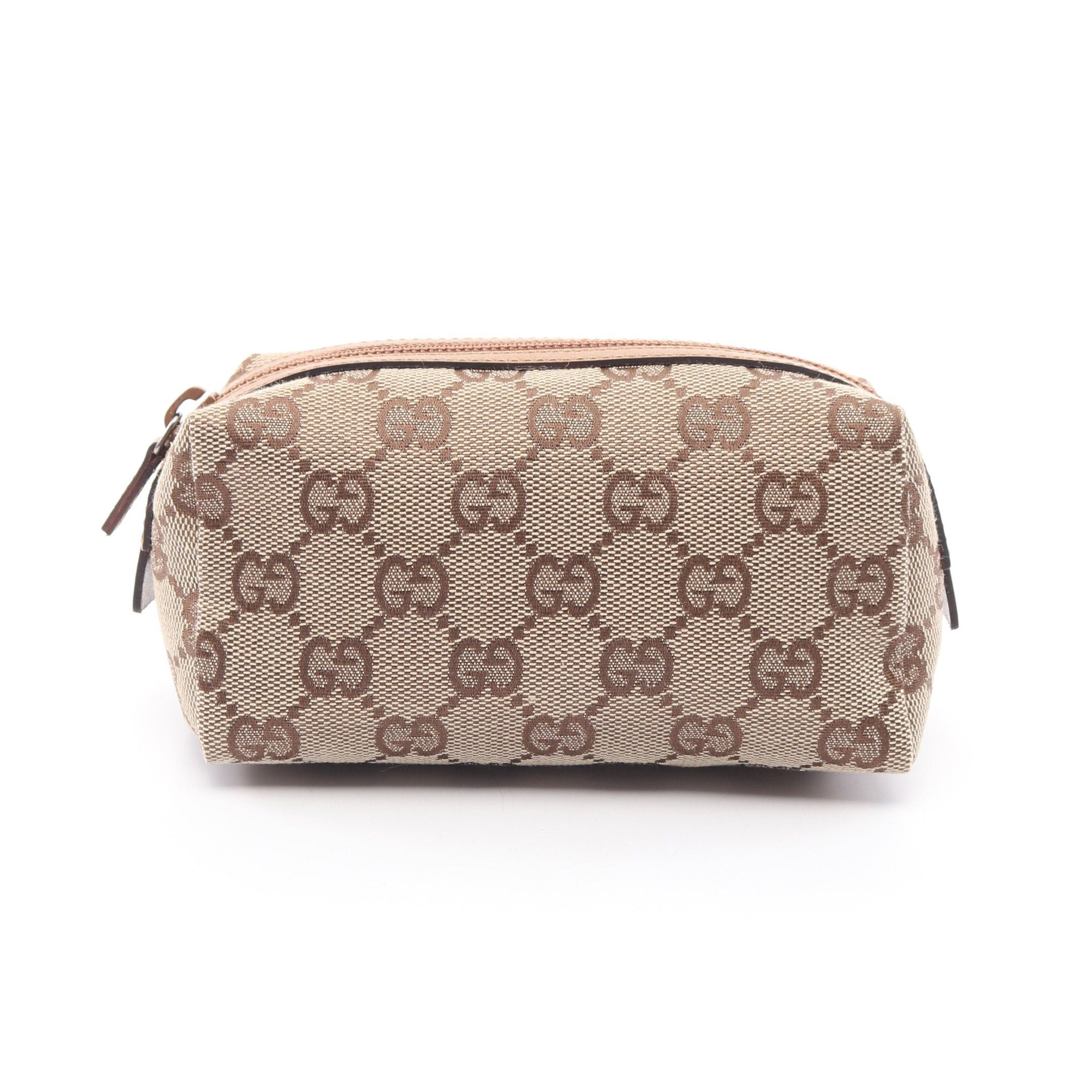 Gucci Gucci Gg Canvas Pouch Leather Beige Brown Size ONE SIZE - 1 Thumbnail