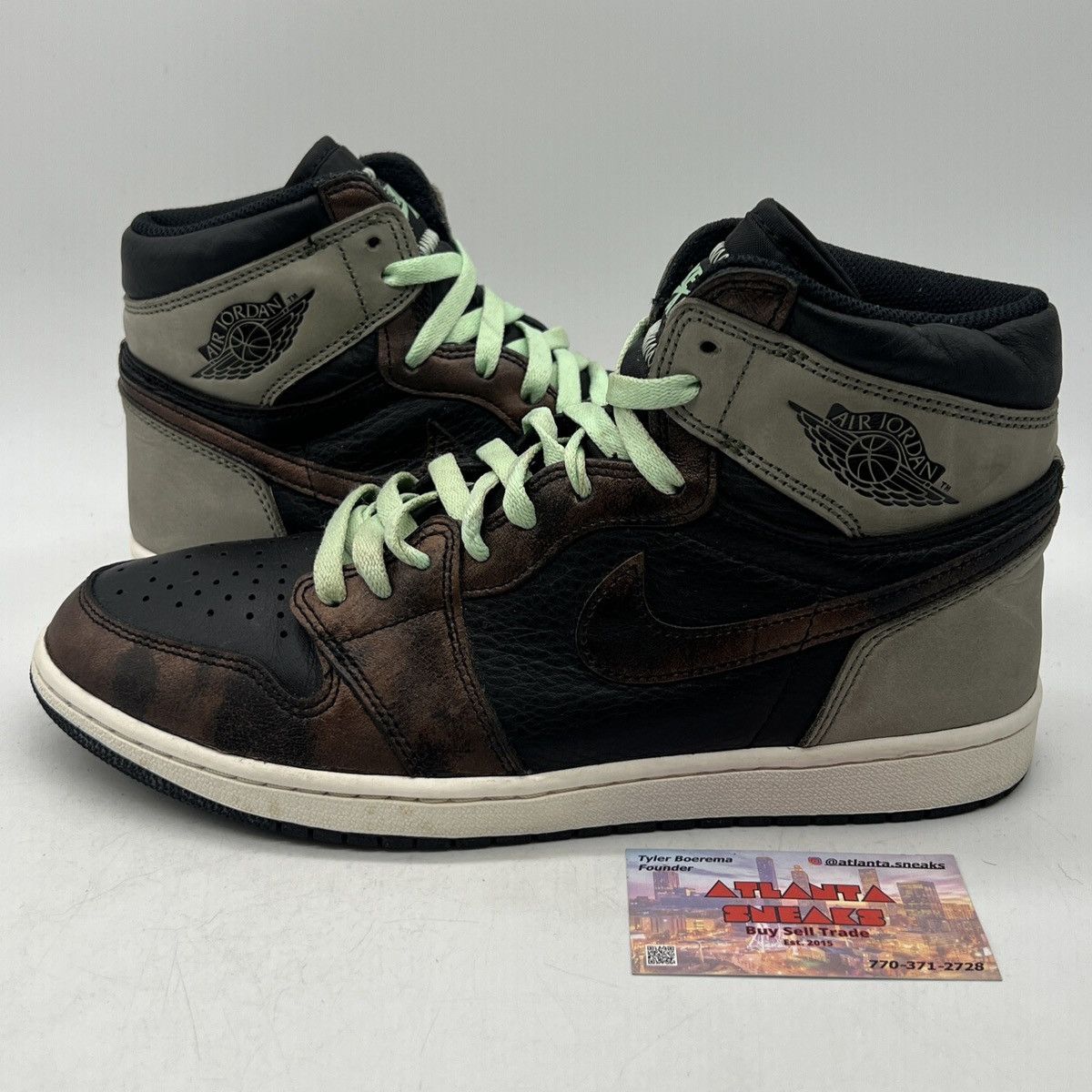 image of Air Jordan 1 High Patina Shoes in Black, Men's (Size 11)