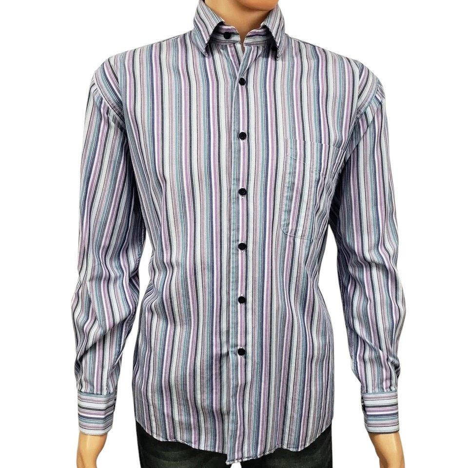 Alan Flusser Alan Flusser Shirt Hidden Button Down Collar Striped L/S M Size US M / EU 48-50 / 2 - 5 Thumbnail