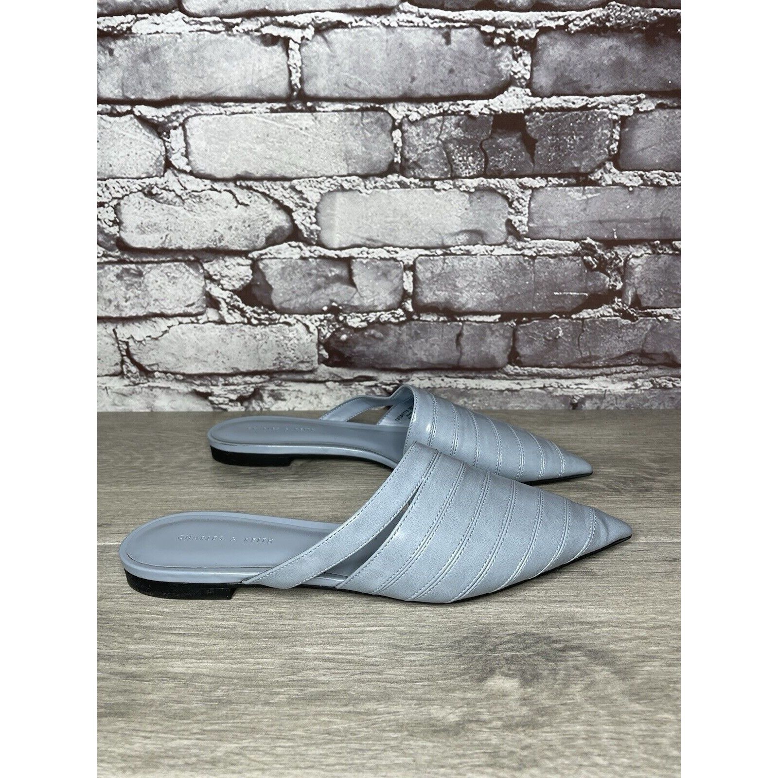 Other Charles Keith Blue Leather Pointed Toe Flats Mules Shoes Wom Size US 7.5 / IT 37.5 - 4 Thumbnail
