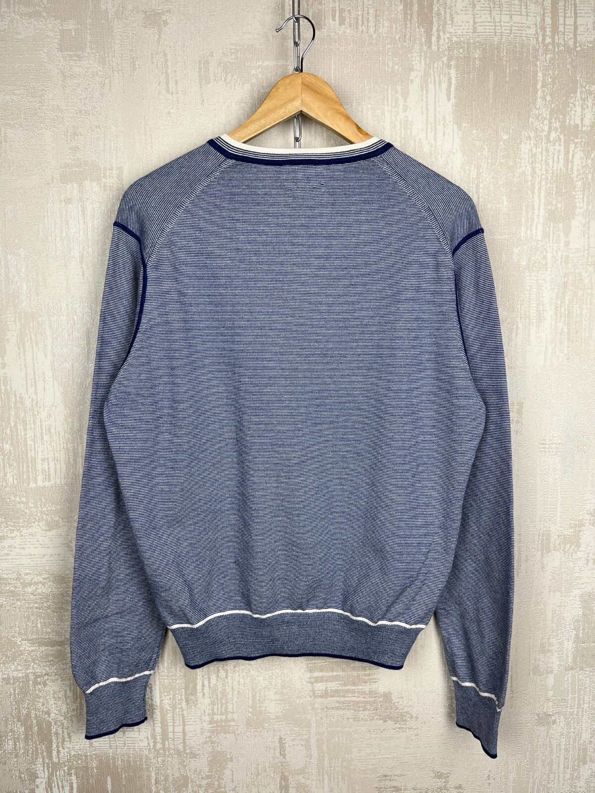 Hackett Hackett London V-neck Striped All Cotton Sweater Size US L / EU 52-54 / 3 - 15 Thumbnail