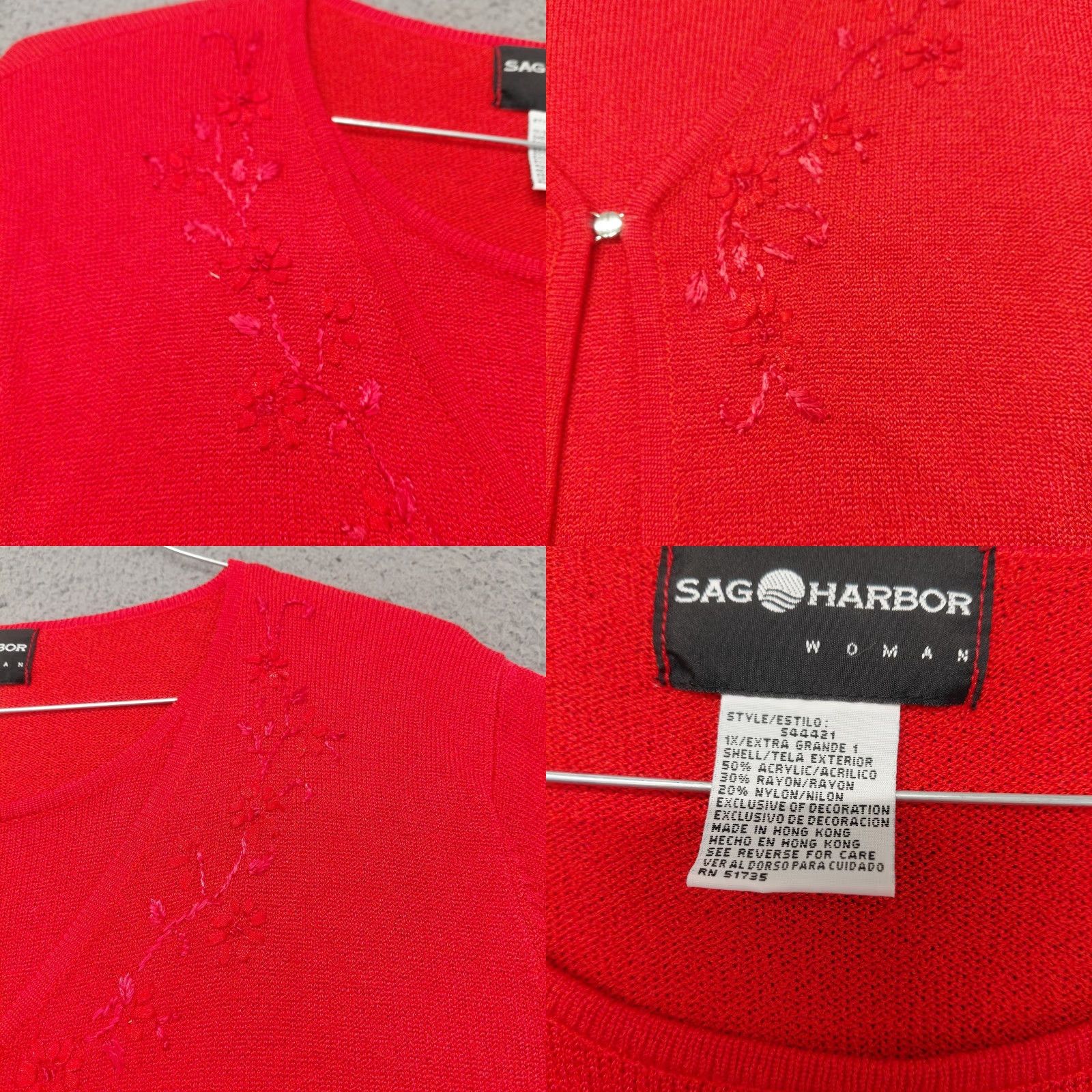 Vintage Sag Harbor 2-in-1 Cardigan Womens Size 1X Red Button Closure Short Sleeves Valen Size XL / US 12-14 / IT 48-50 - 9 Thumbnail