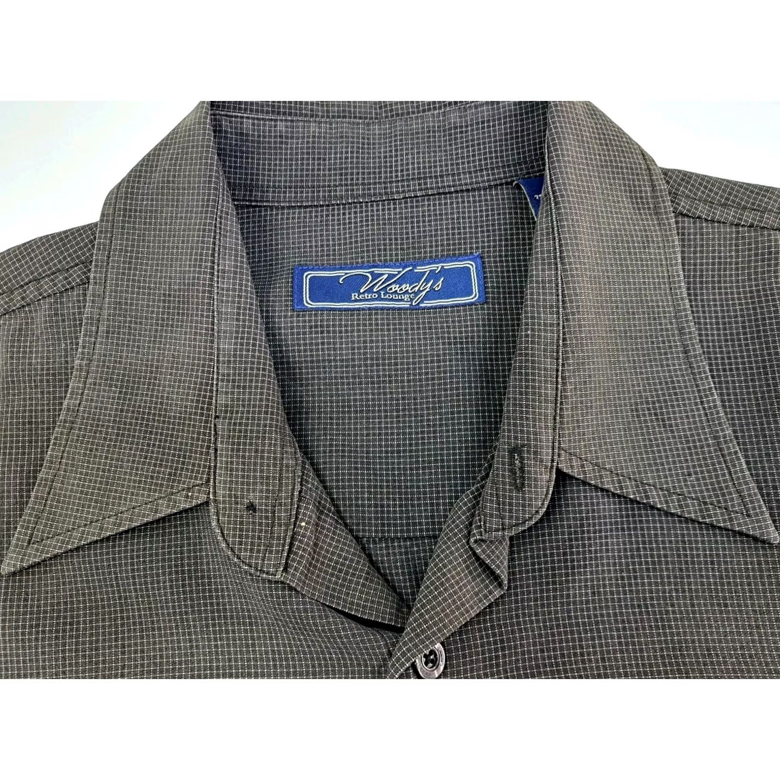 Vintage Woody's Retro Lounge Shirt Mens Short Sleeve Brown XL Button-Up Collared Retro Pattern Check Pockets Vintage No Size US XL / EU 56 / 4 - 2 Thumbnail