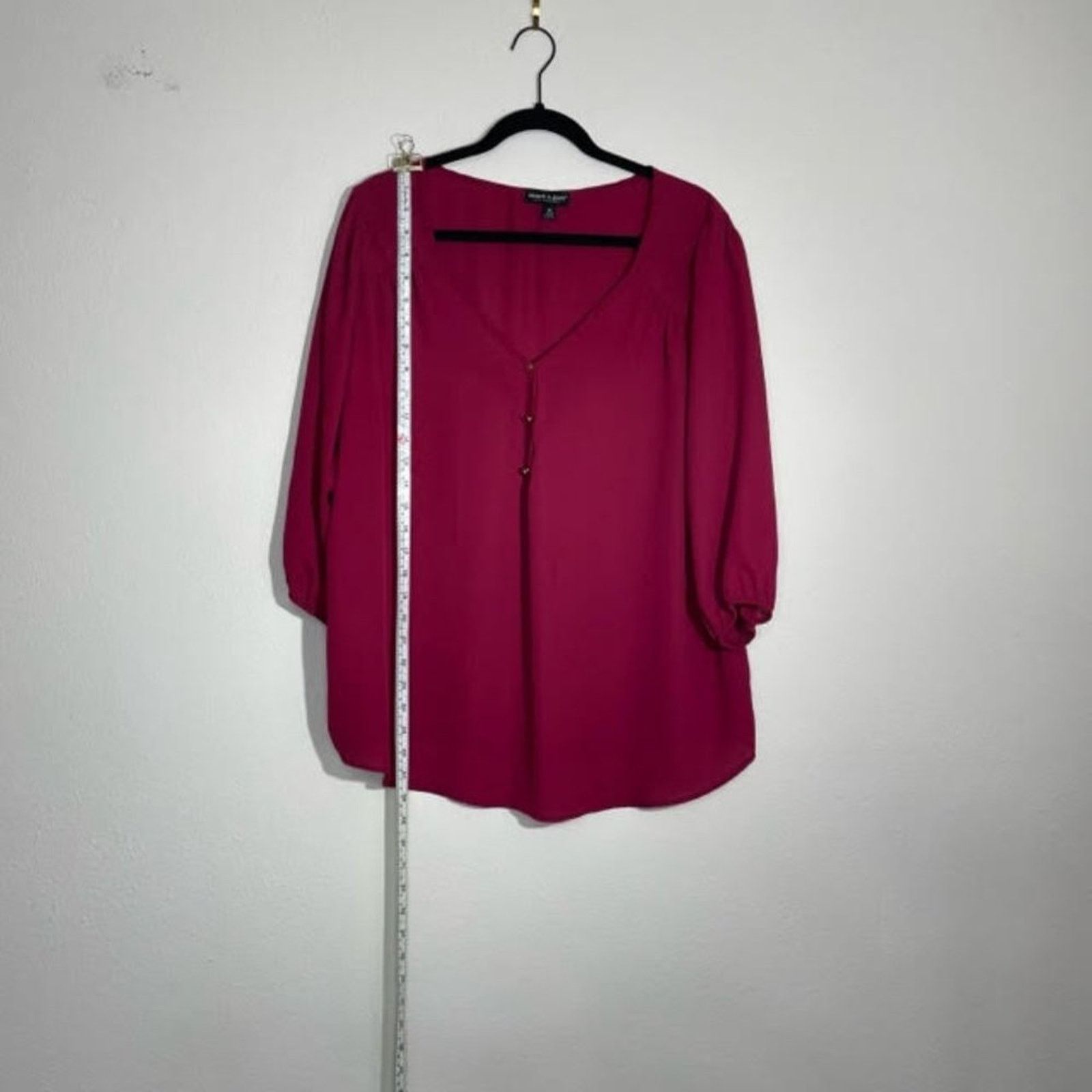 Other About A Girl Burgundy V Neck Relaxed Blouse Size 1X Size XXL / US 16-18 / IT 52-54 - 2 Thumbnail