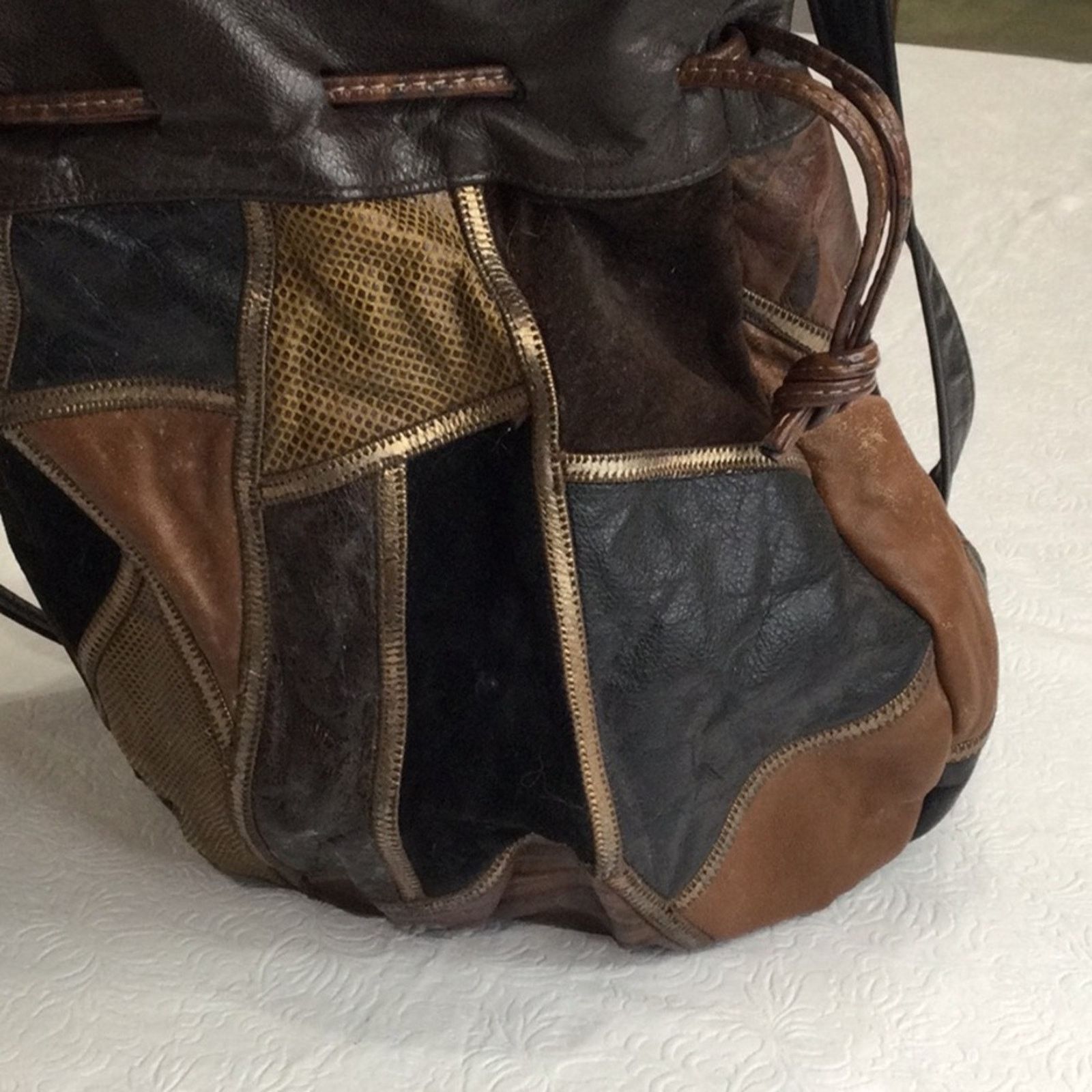 Other Vintage 70's Leather & Patchwork Crossbody Bucket Purse Size ONE SIZE - 10 Thumbnail