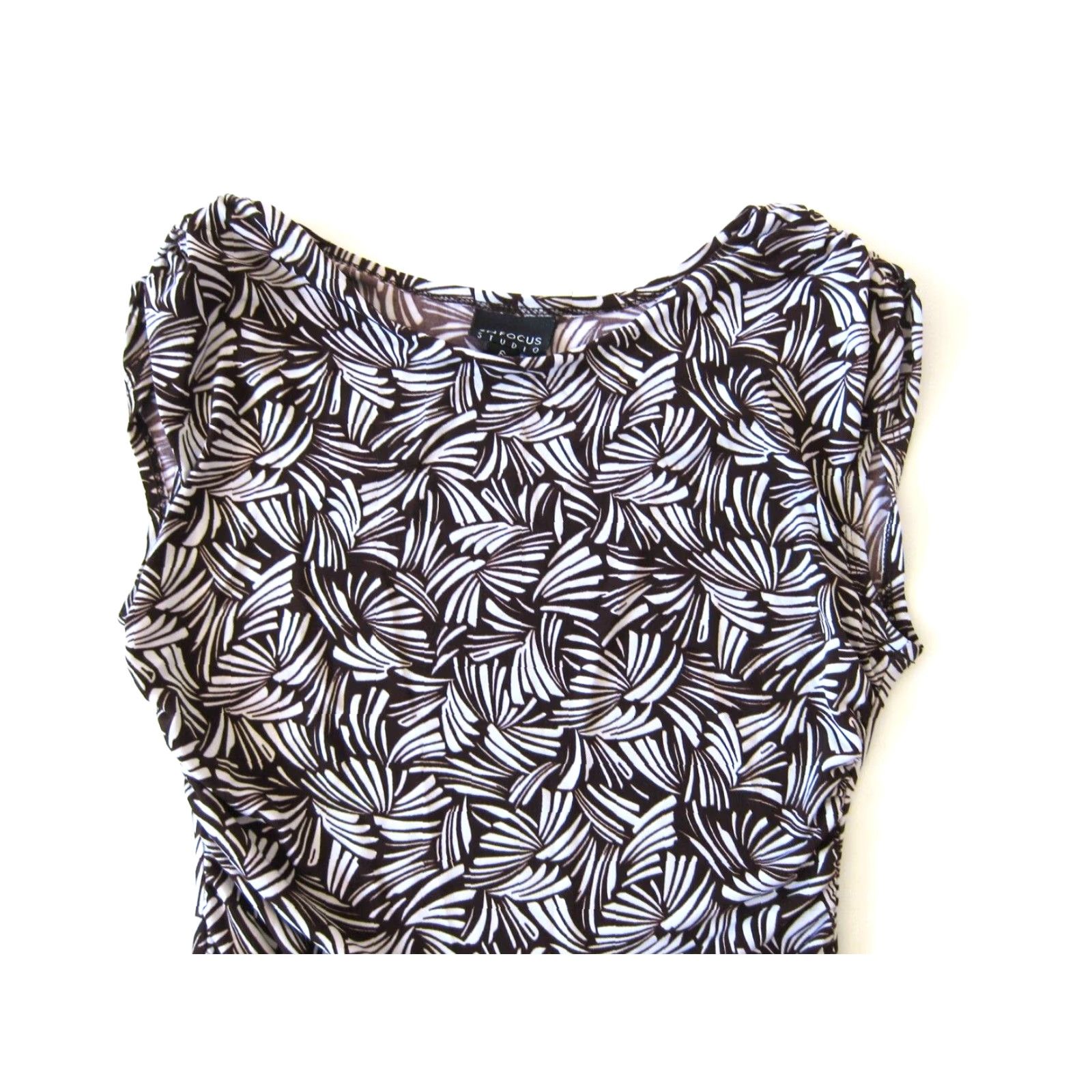 Vintage En Focus Studio Dress Brown White Floral Stretch Cap Sleeve Empire Sheath Size 6 Size M / US 6-8 / IT 42-44 - 3 Thumbnail