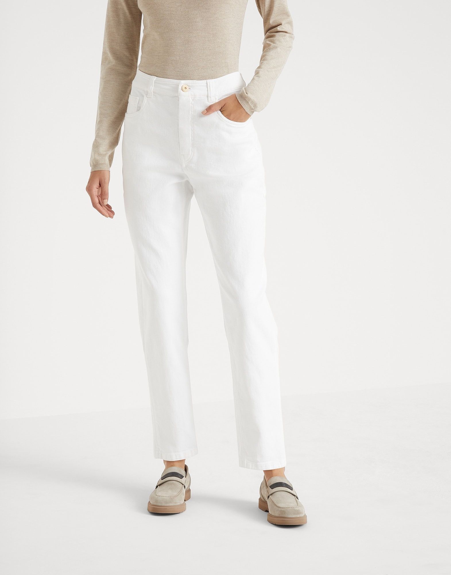 Brunello Cucinelli o1w1db10825 Woman Dyed Pants in Open White Size 27" / US 4 / IT 40 - 1 Thumbnail