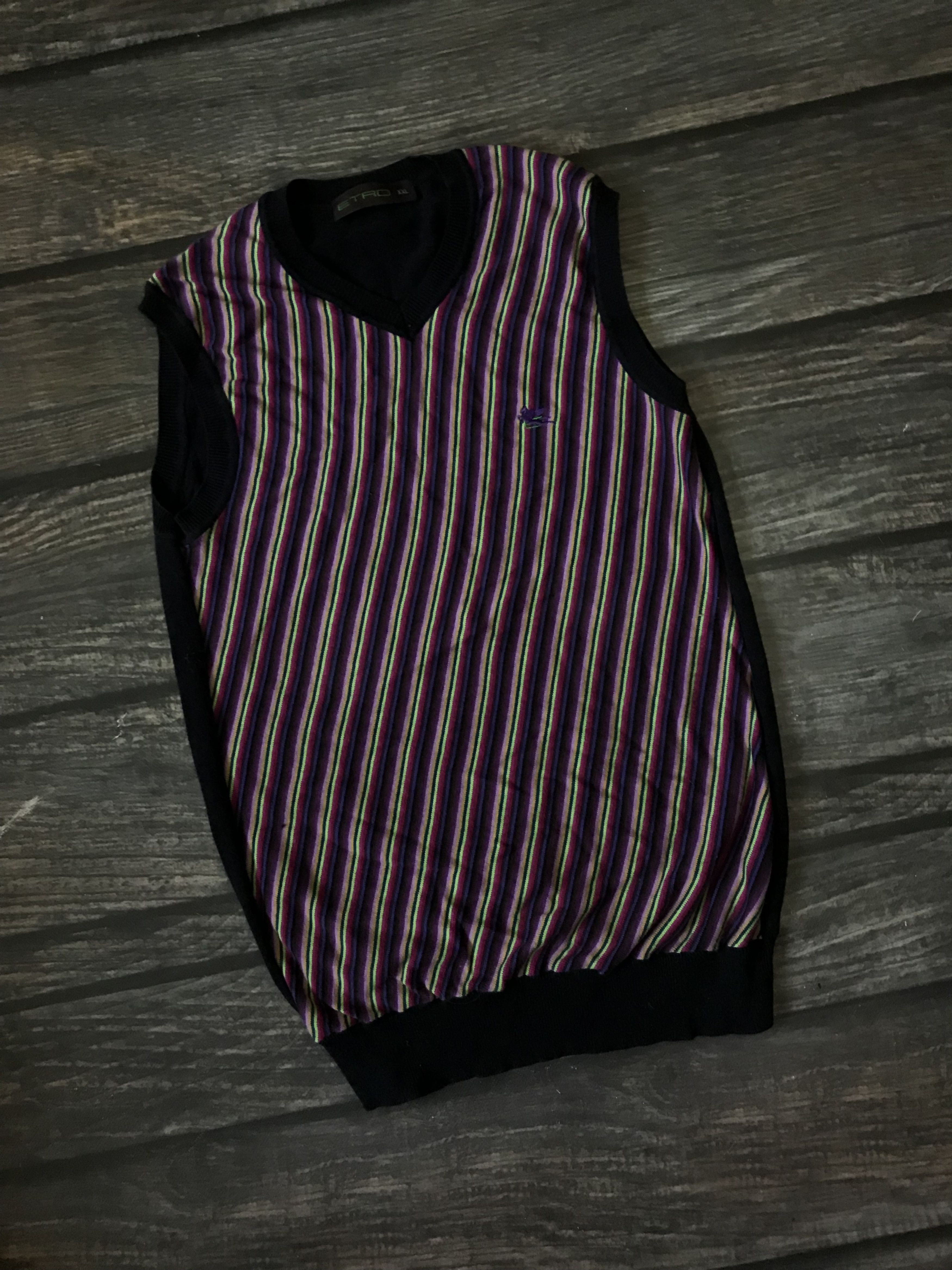Etro Etro V Neck Striped Cotton Vintage Vest Size US L / EU 52-54 / 3 - 2 Thumbnail