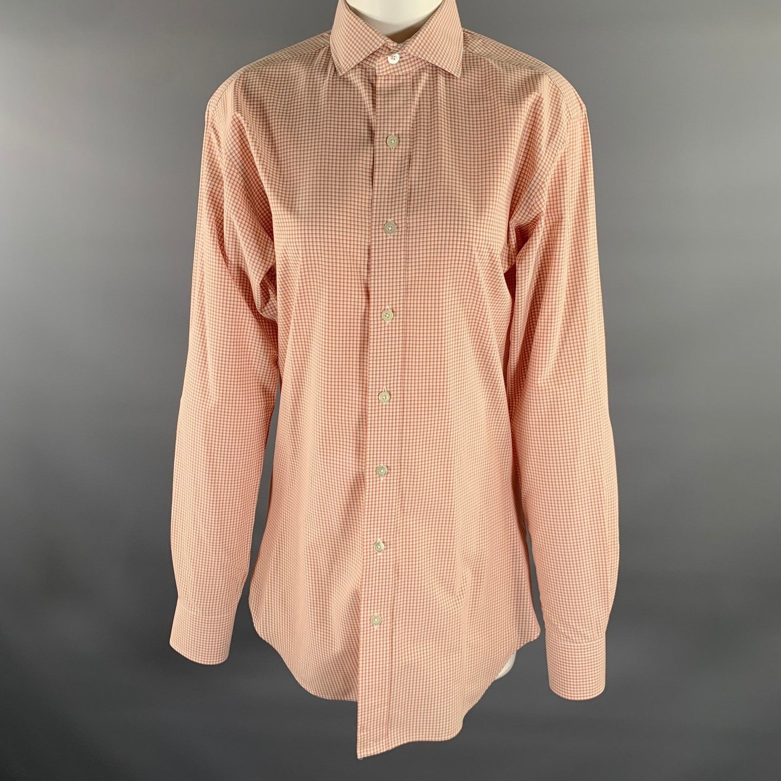 Hamilton HAMILTON S Orange Off White Plaid Cotton Spread Collar Shirt Size US S / EU 44-46 / 1 - 1 Thumbnail