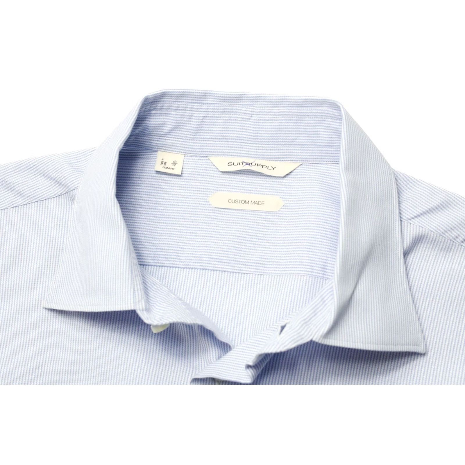Suitsupply Suitsupply Custom Made Slim Fit Formal Shirt Men's 43 / 17 Pinstriped Spread Shirt Men Blue Pinstripe Formal Shirt 43 / 17 Mens Size 46R - 4 Thumbnail