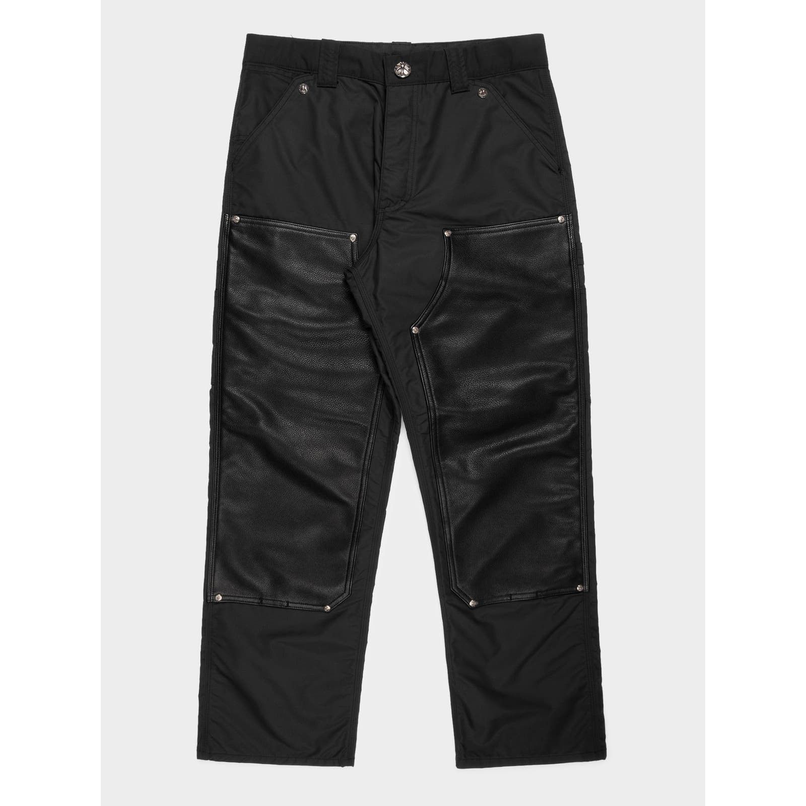 image of Chrome Hearts Nylon & Leather Double Knee Work Pants in Black, Men's (Size 31)