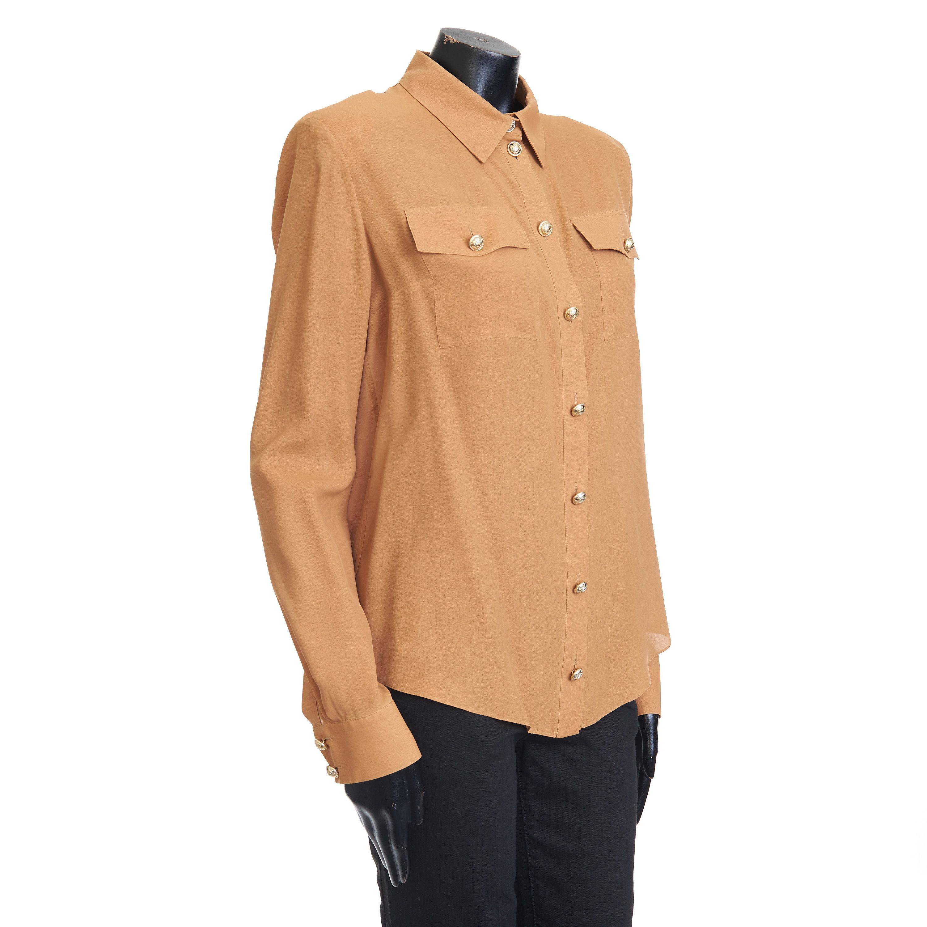 Balmain Silk Shirt With Gold Colored Buttons & Shoulder Pads Size M / US 6-8 / IT 42-44 - 8 Thumbnail