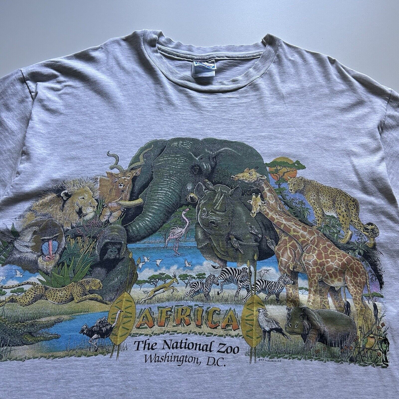 Hanes Vintage 90s Wildlife Africa Animal Art T Shirt XXL USA Made Size US XXL / EU 58 / 5 - 2 Thumbnail