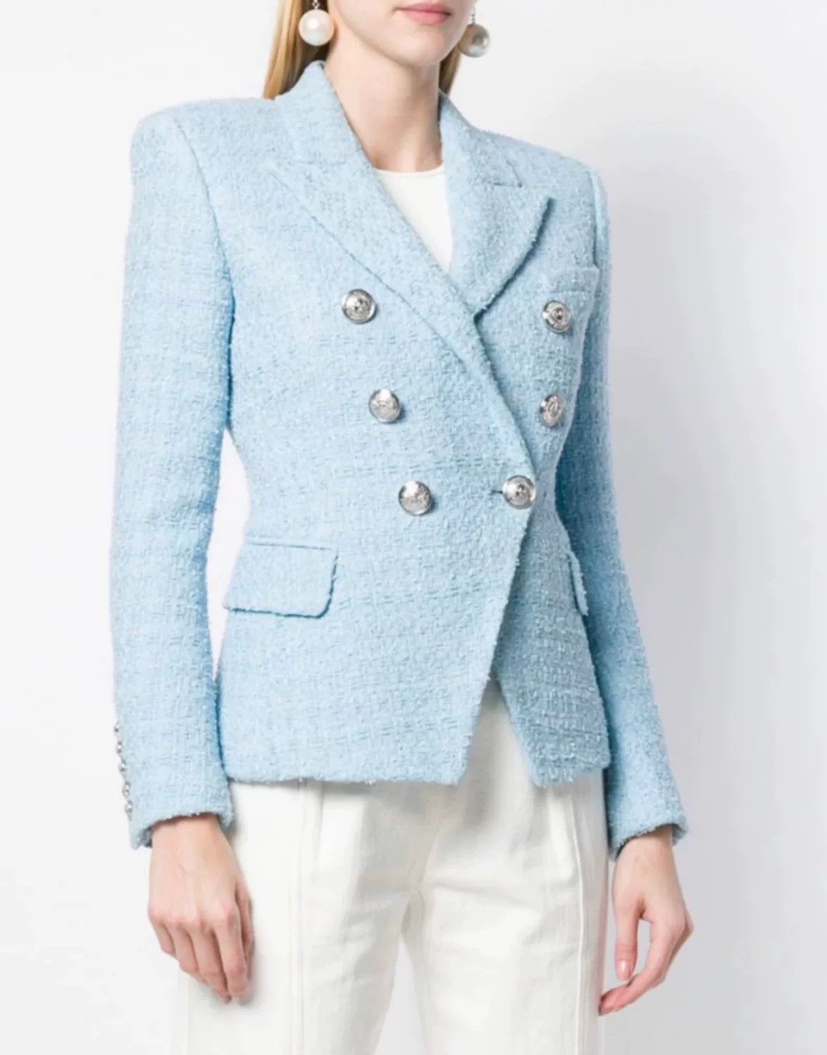 Balmain Balmain Sky Blue Tweed Jacket Size 36 Size XS / US 0-2 / IT 36-38 - 1 Thumbnail
