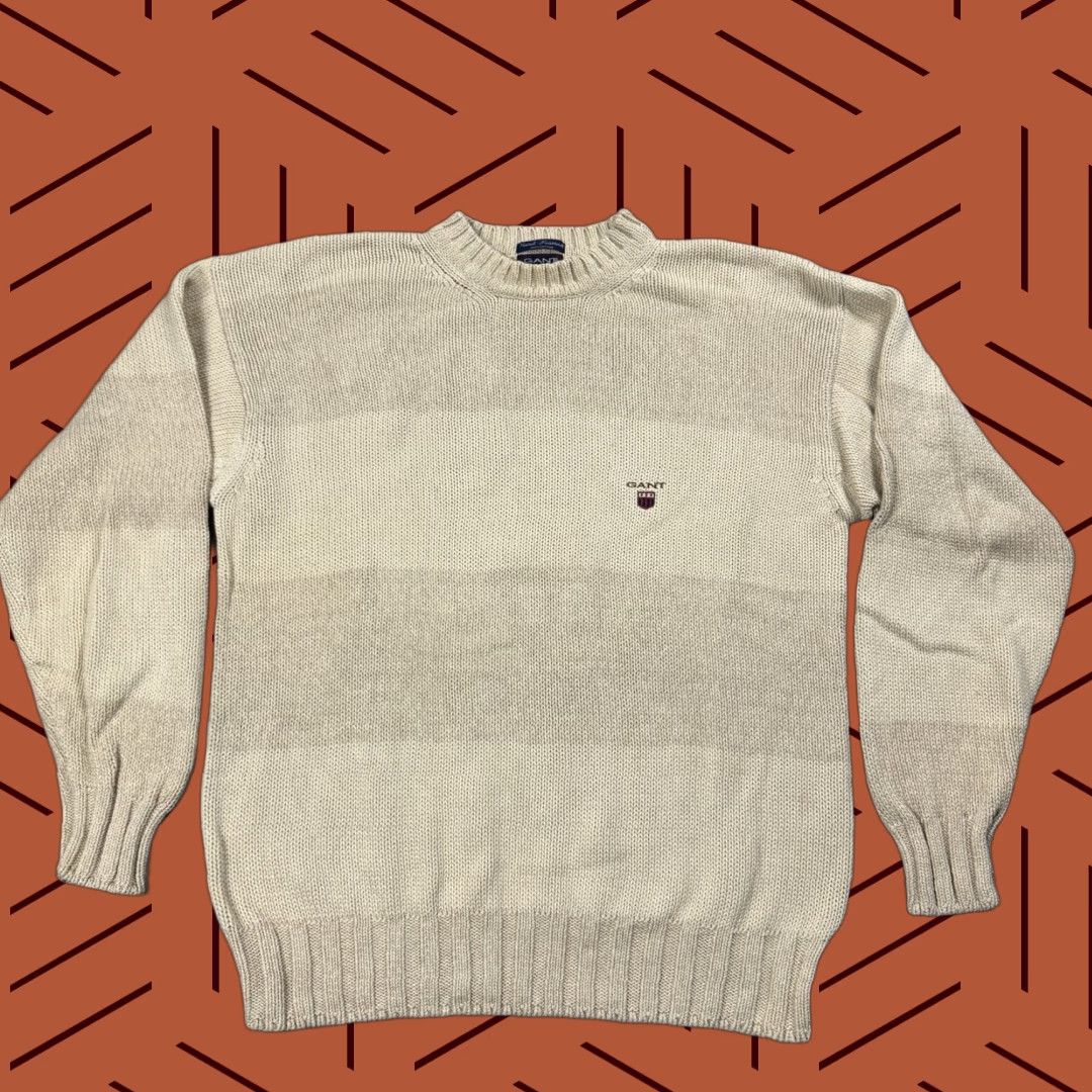 Gant Vintage GANT 90s Preppy Striped Cotton Sweater Men's Large Beige Crew Neck Knit Pullover All Seasons Size US L / EU 52-54 / 3 - 1 Thumbnail