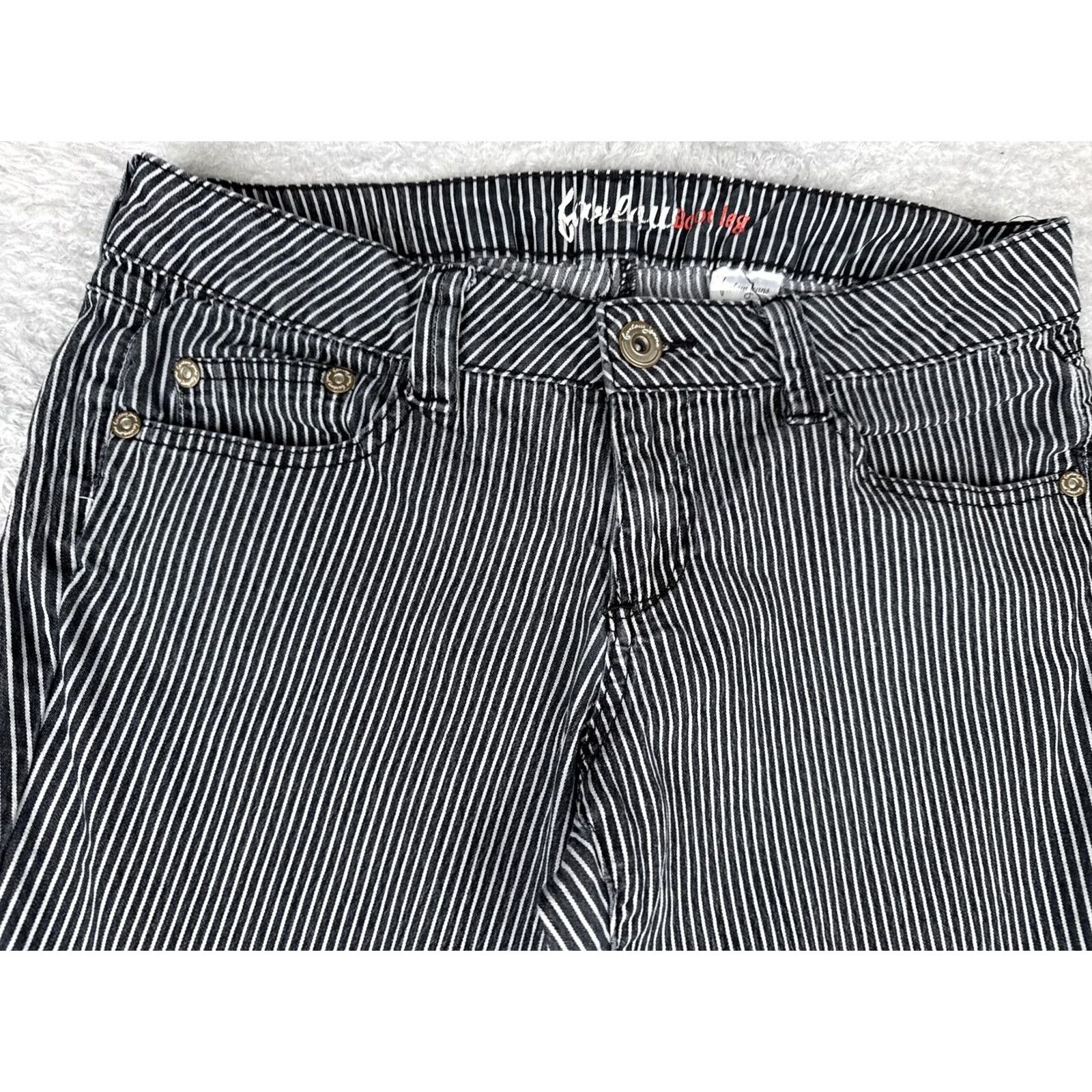 Furla Furlau Jeans Bootcut Jeans Juniors 11 Black Striped Low Rise Stretch 30x31 Size 32" / US 10 / IT 46 - 4 Thumbnail