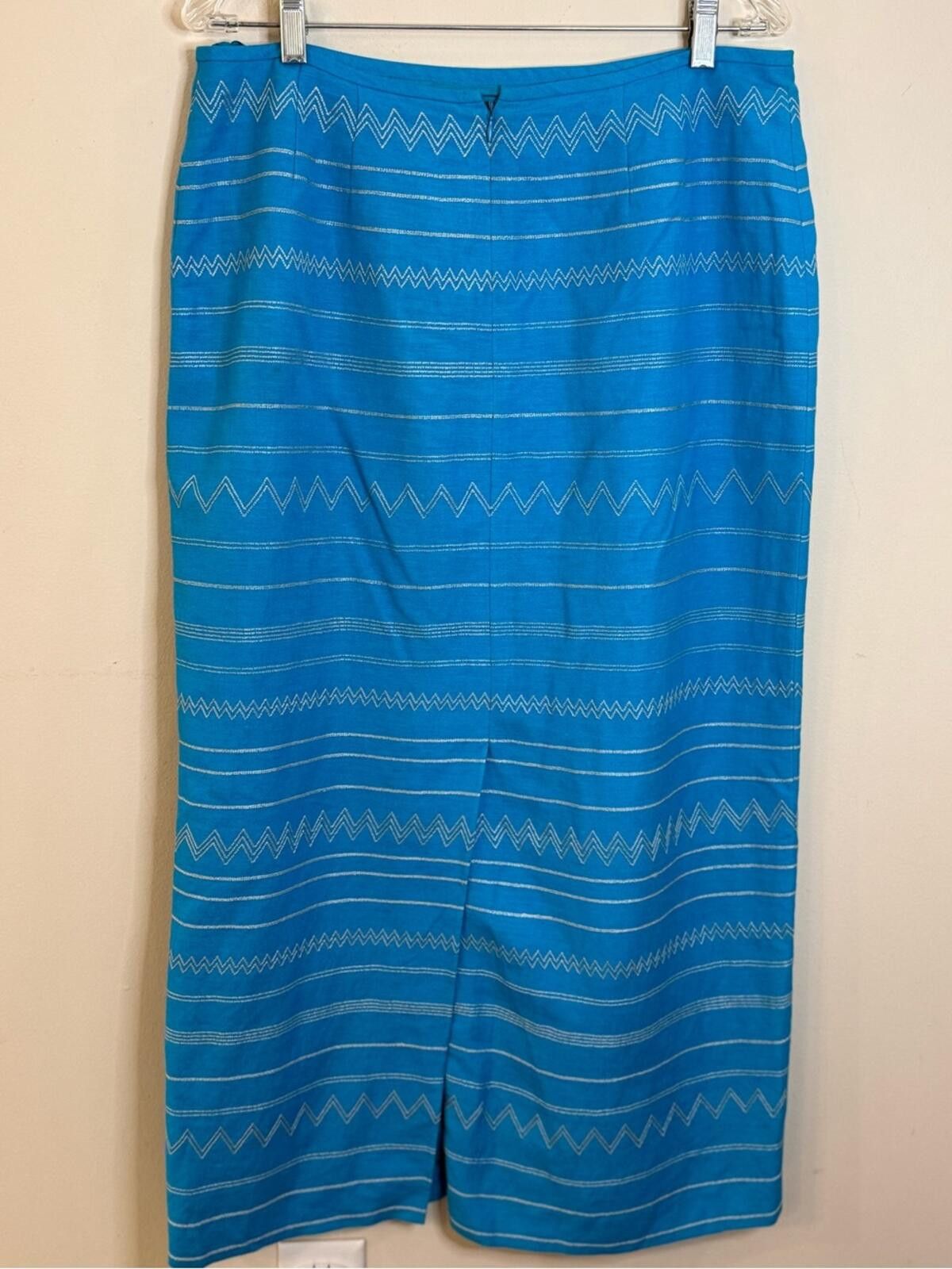 Other Kasper linen blend embroidered maxi skirt teal white SZ 14 Size 36" / US 14 / IT 50 - 4 Thumbnail