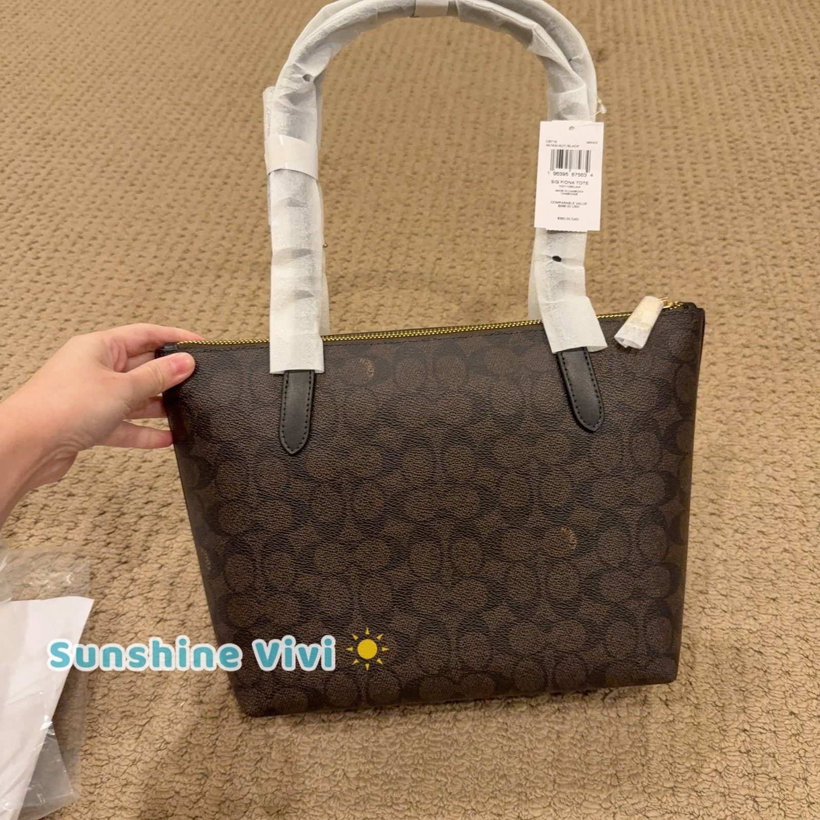 Coach NWT COACH Fiona Zip Tote Bag Canvas CBT18 Gold/Walnut/Black Size ONE SIZE - 6 Thumbnail
