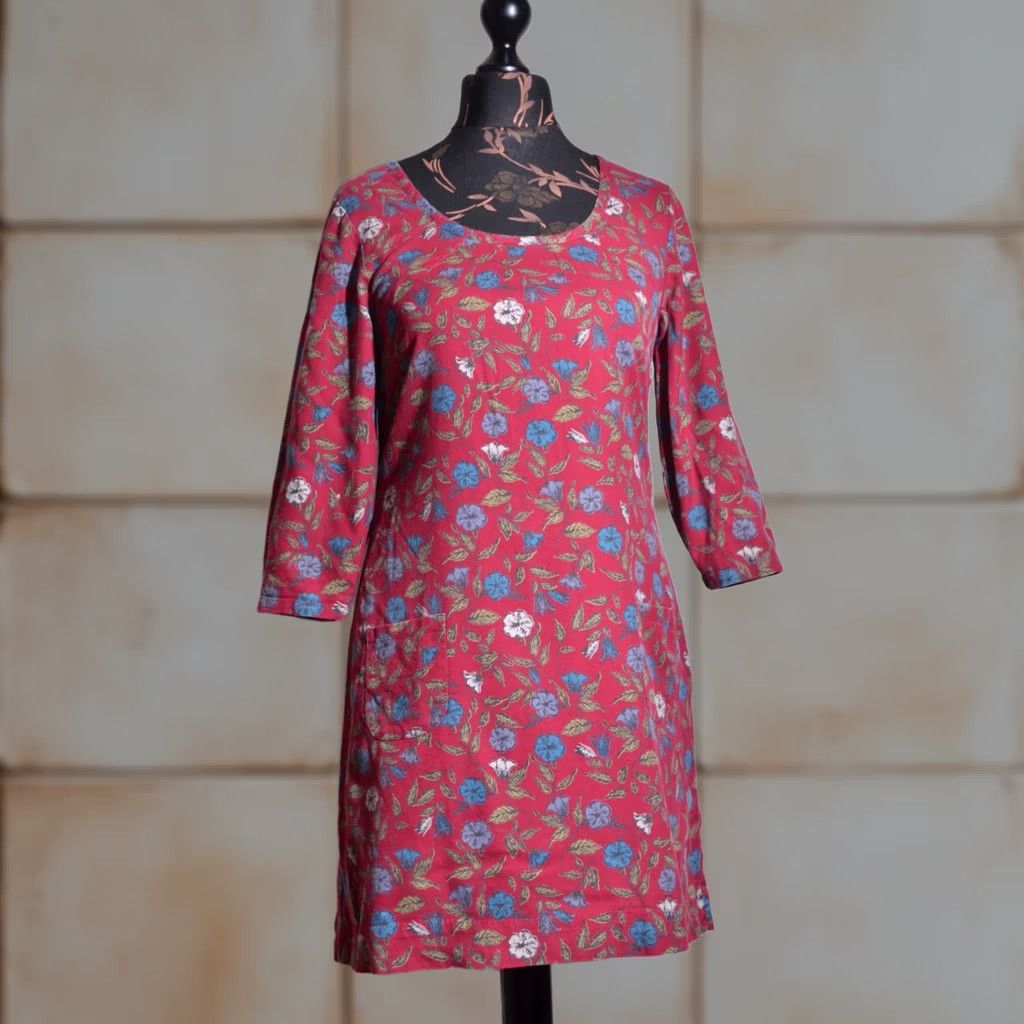 Vintage Seasalt Dress Flower Print Pockets Size UK10, Red, Knee Length, Long Sleeve A-Line, Boat Neck, 100% Cotton, Casual, Womens, Vintage? No Size L / US 10 / IT 46 - 1 Thumbnail