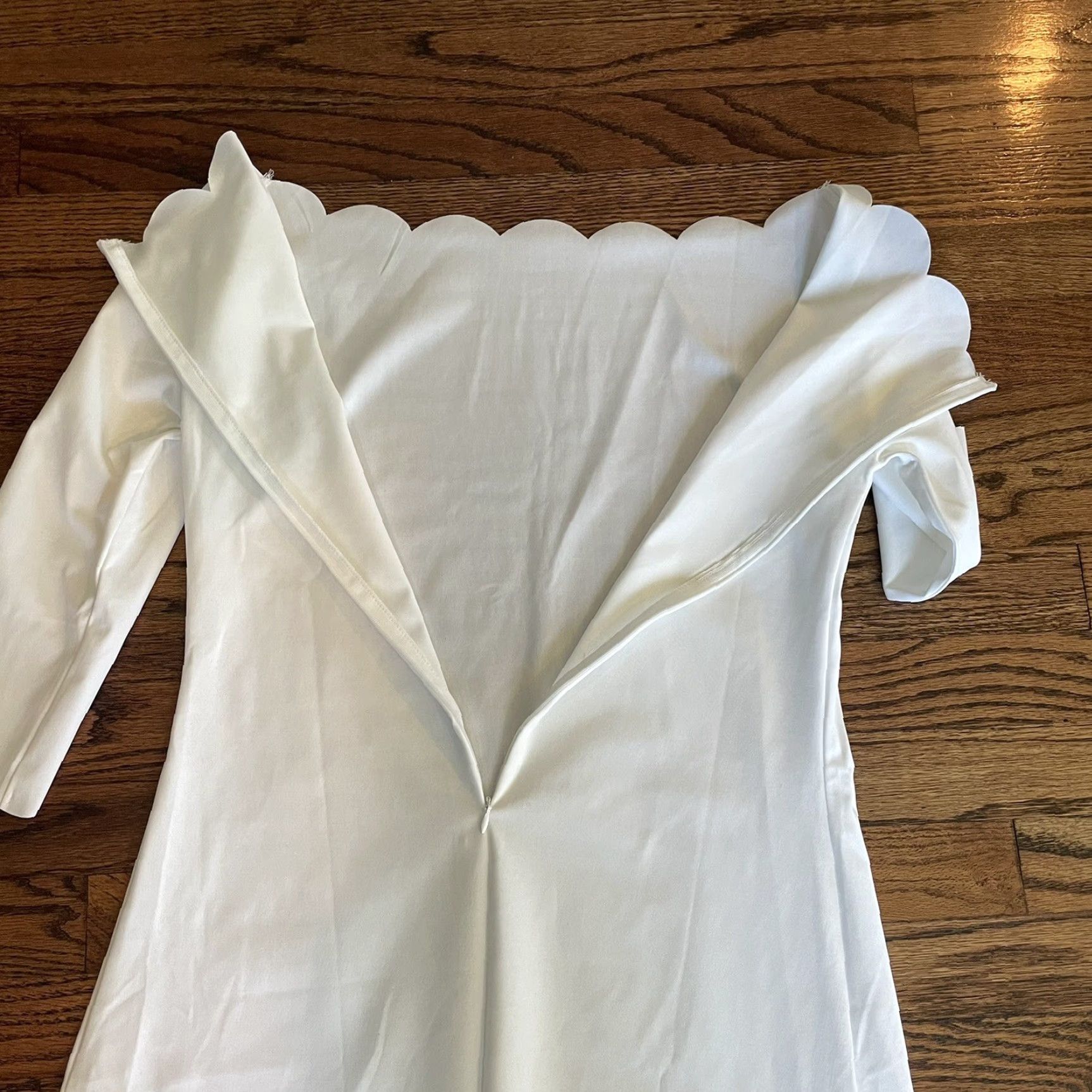 Shein Shein Women's Medium Scalloped Trim White Dress Tie Waist Zipper Back 33.5 Long Size M / US 6-8 / IT 42-44 - 7 Thumbnail