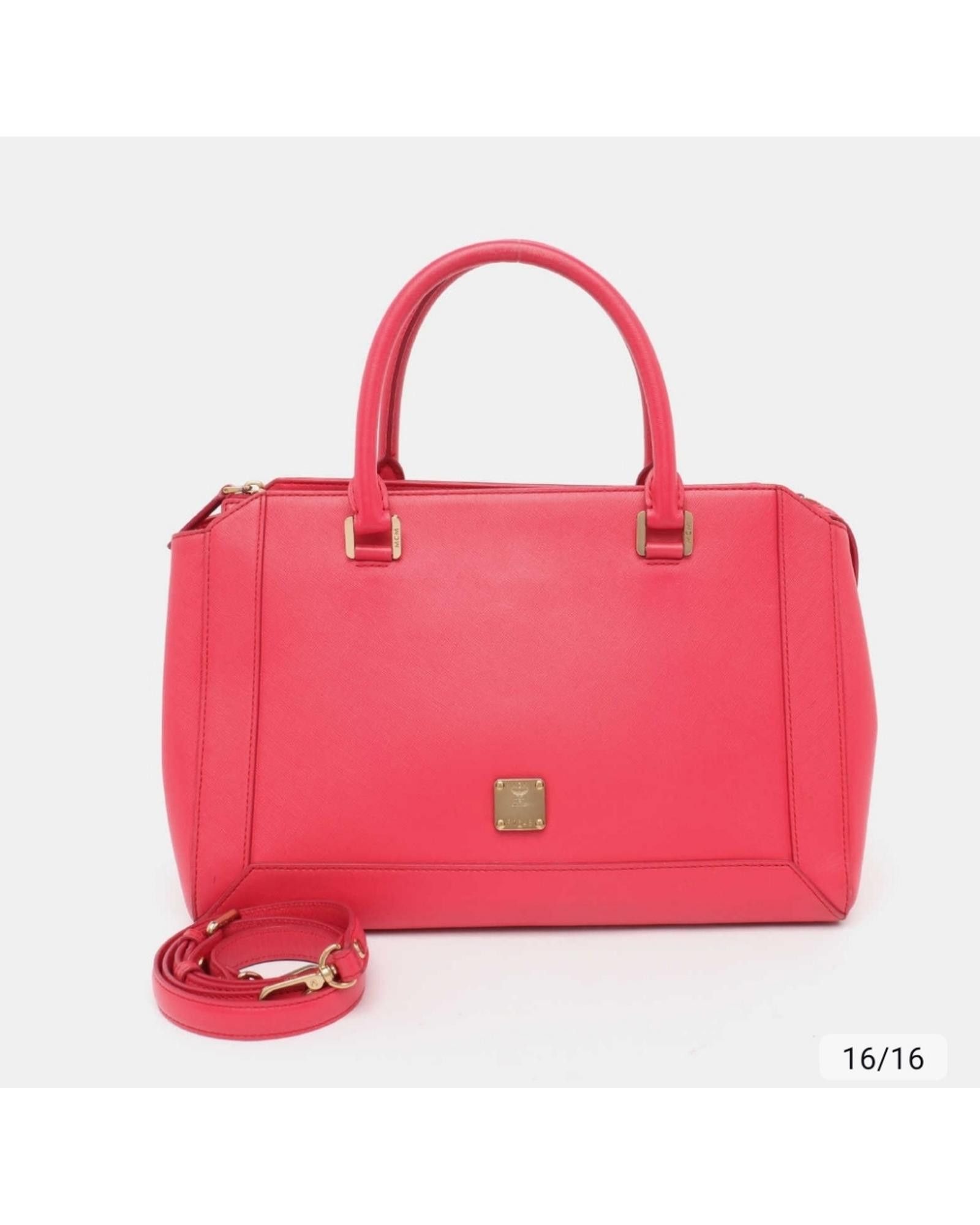 image of MCM Lightly Worn Pink Leather Handbag, Women's