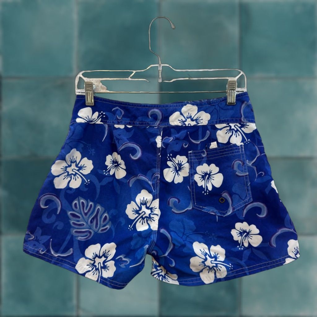 Swims VINTAGE 90s Y2K Palmwave Swim Shorts Blue Hibiscus Floral Tropical Hawaiian M Womens Size 32" / US 10 / IT 46 - 1 Thumbnail