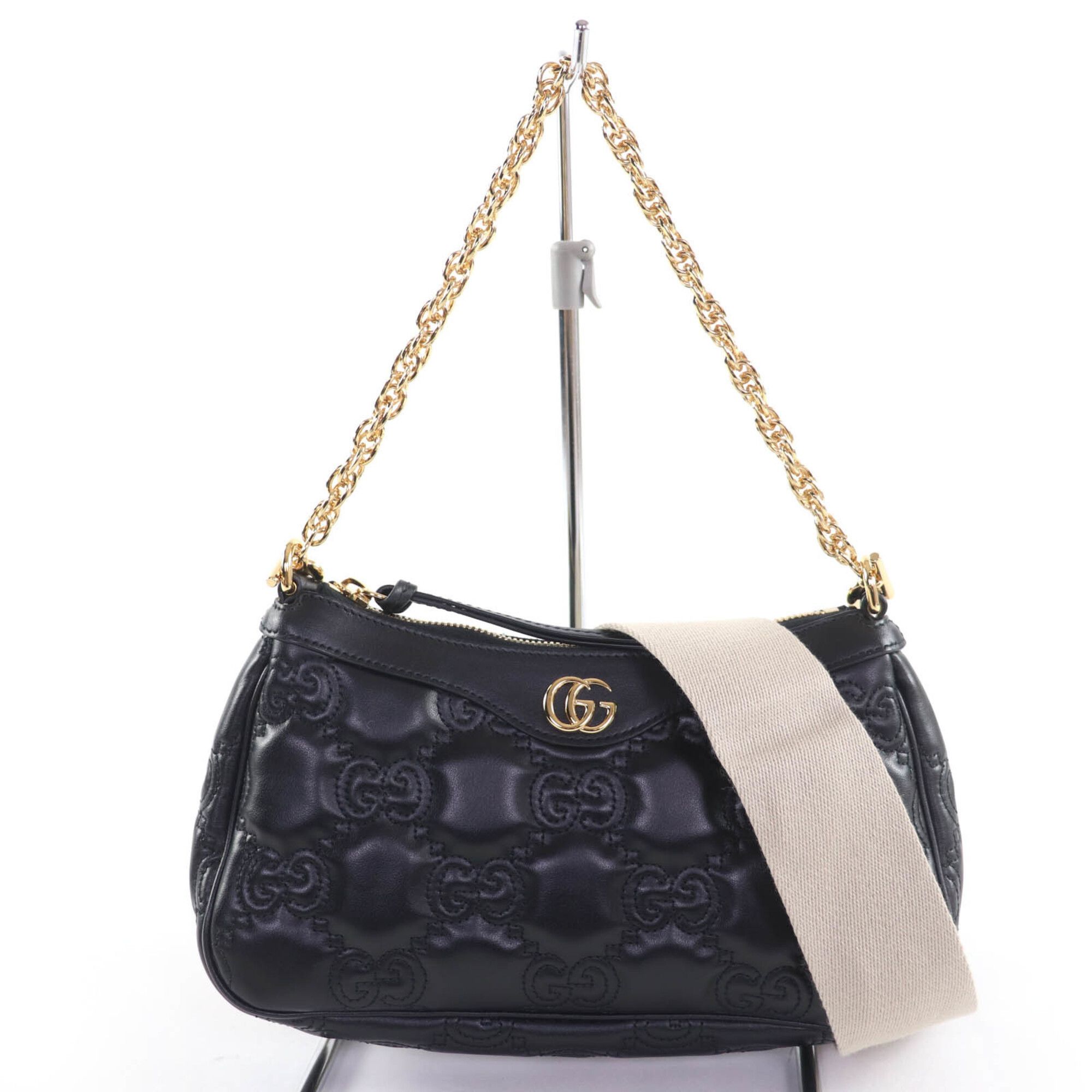Gucci GUCCI 735049 GG Matelassé 2-Way Leather Handbag/Shoulder Bag, Black, with Dust Made in Italy, Women's Size ONE SIZE - 1 Thumbnail