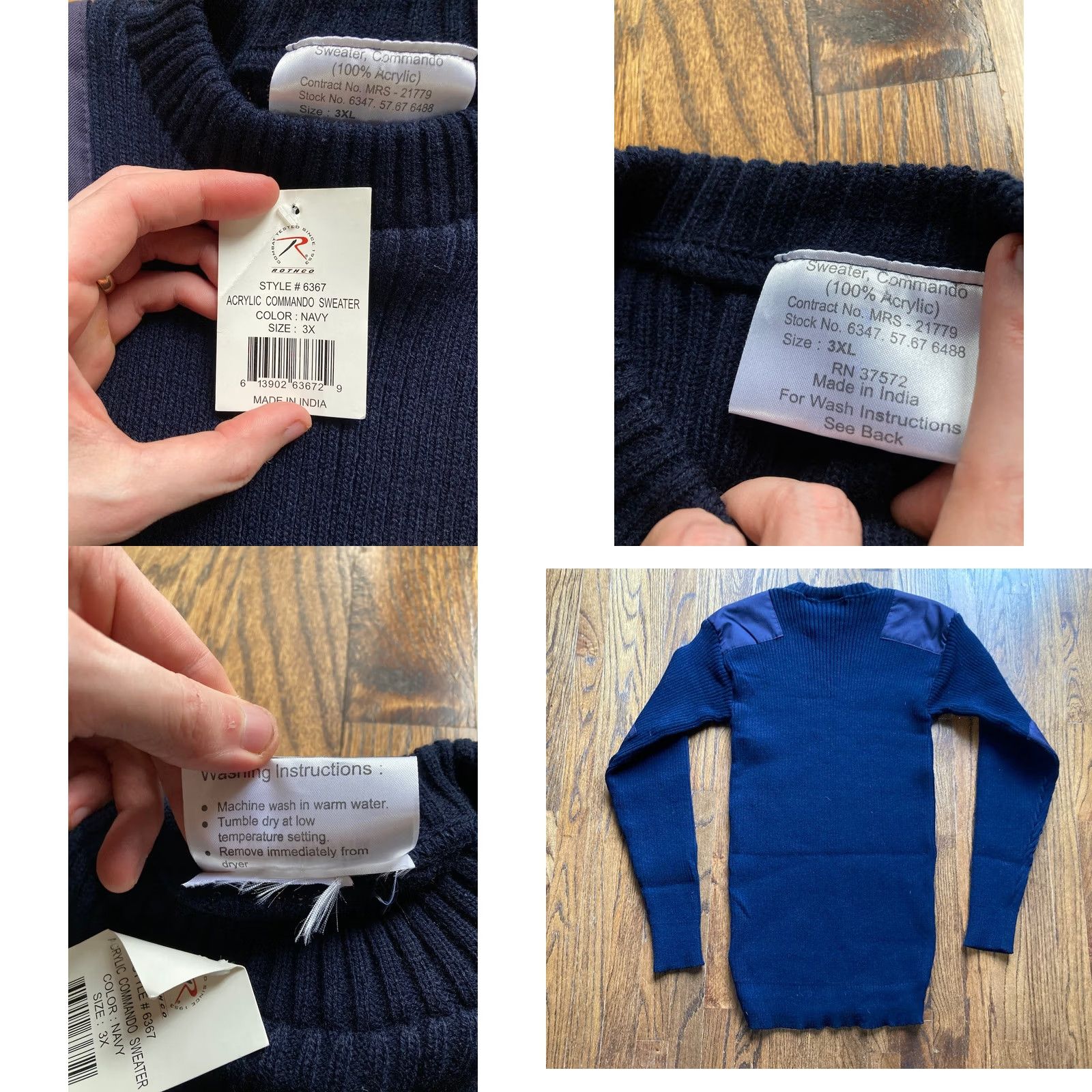 Rothco Rothco Sweater Men 3XL Navy Blue Crew Neck Knit Pullover All Seasons Lined Elbow Shoulder Patch NWT Size US XXL / EU 58 / 5 - 8 Thumbnail