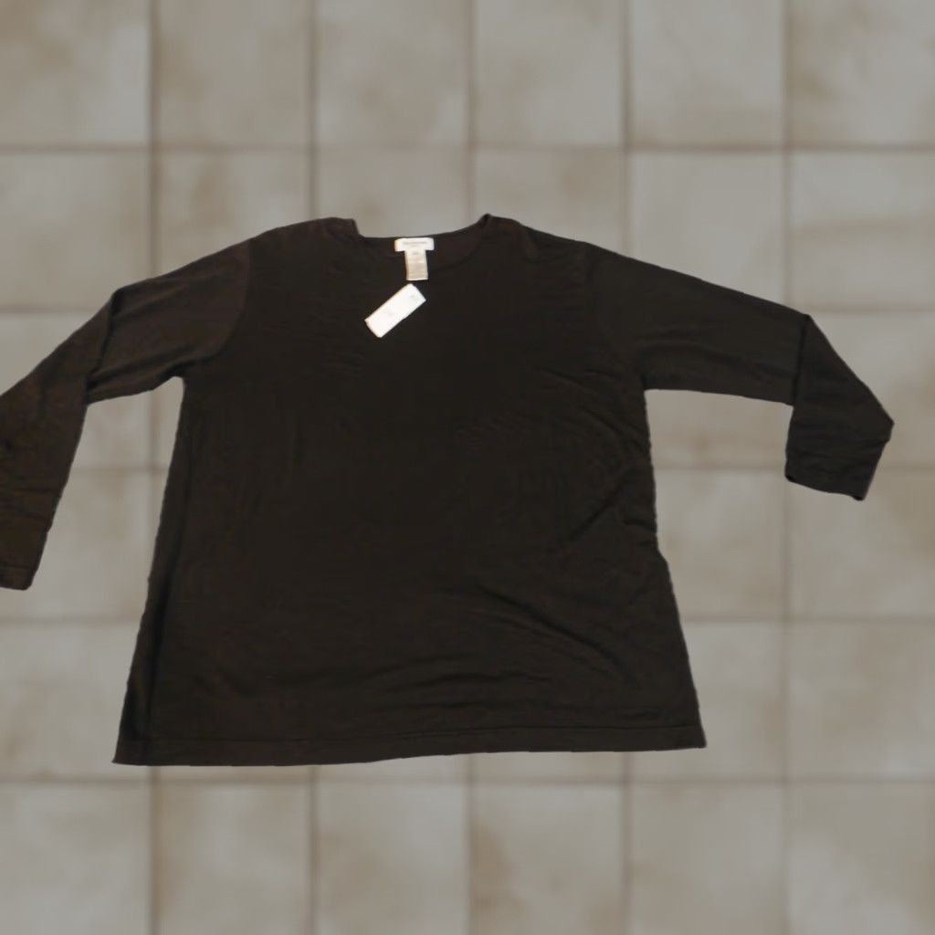Jones New York Top Blouse 2X Womens Pullover Round Neck Long Sleeve Olive Brown Rayon Polyester Casual Easy Care 2X Plus Women (Size 2XL)